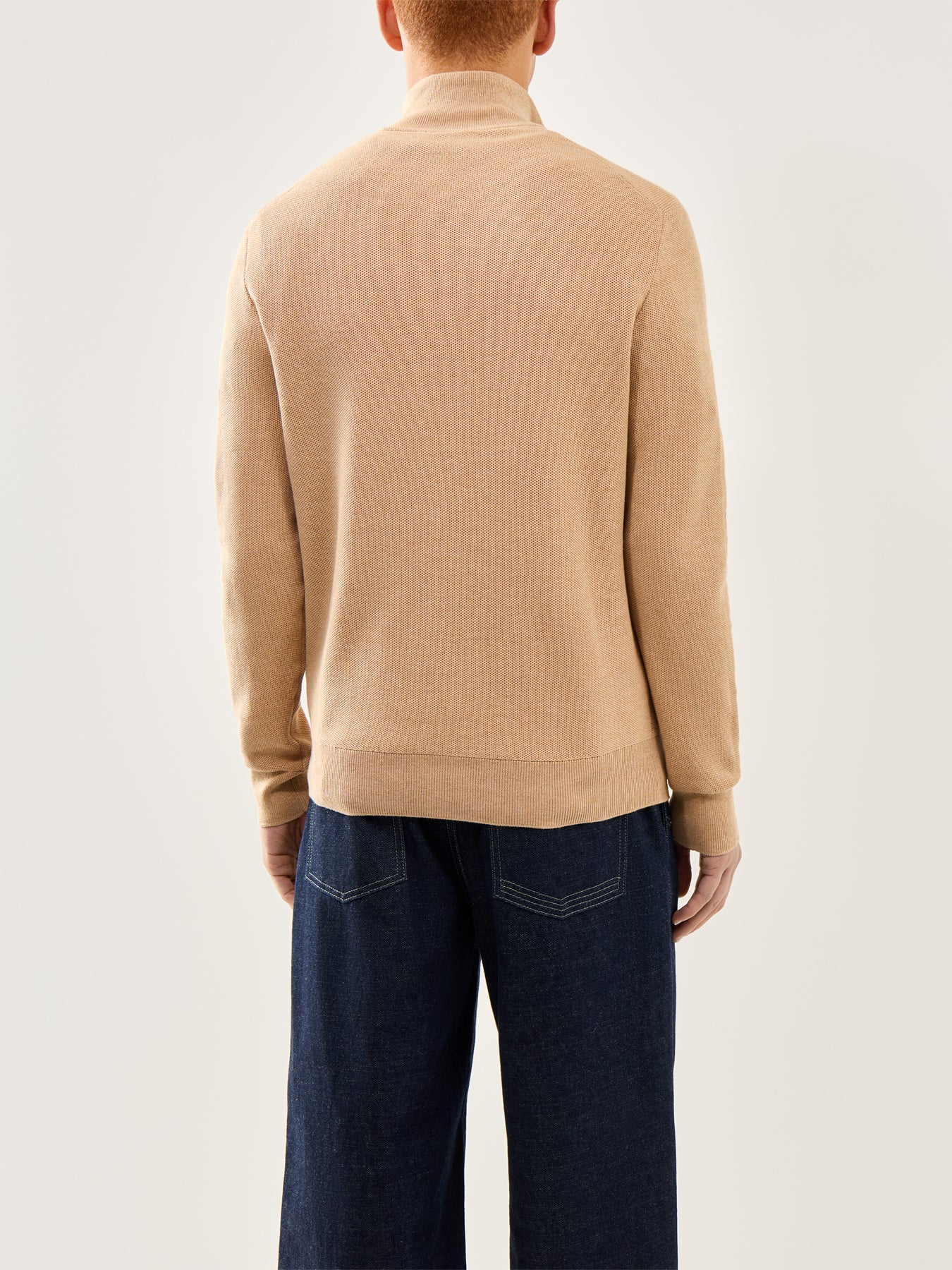 Pique Textured 1/4 Zip Knit Brown