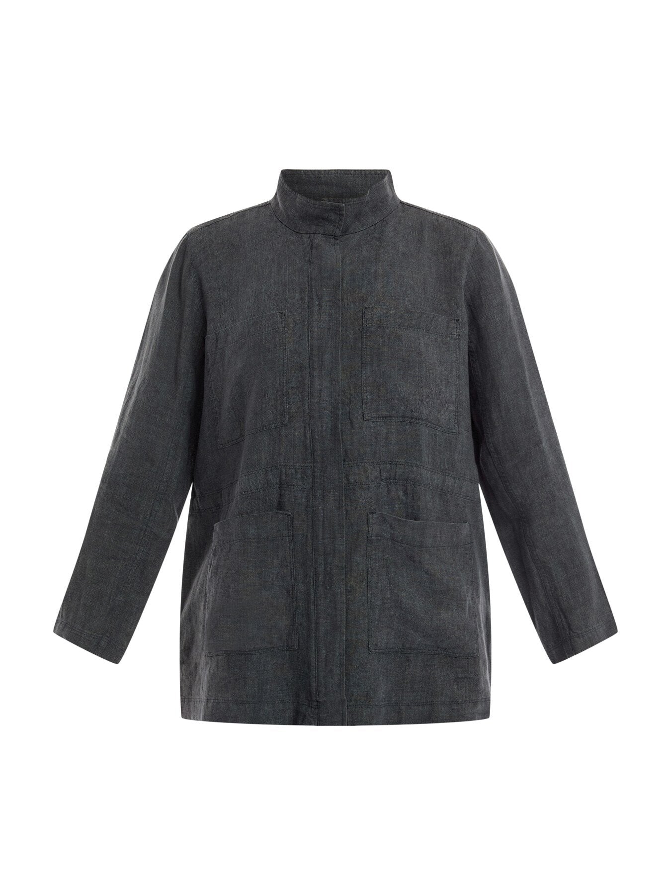 Washed Organic Linen Délavé Stand Collar Jacket