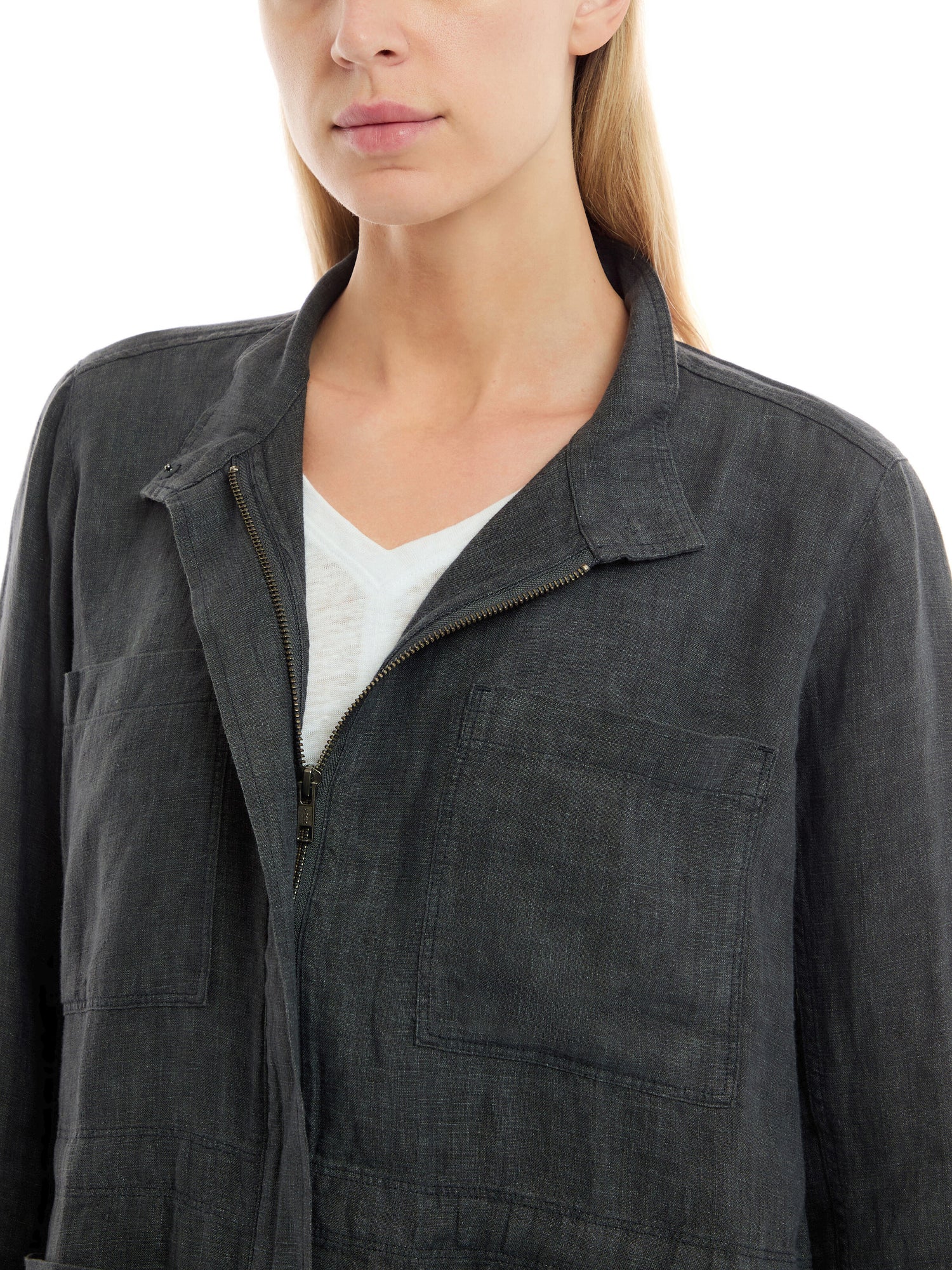 Washed Organic Linen Délavé Stand Collar Jacket