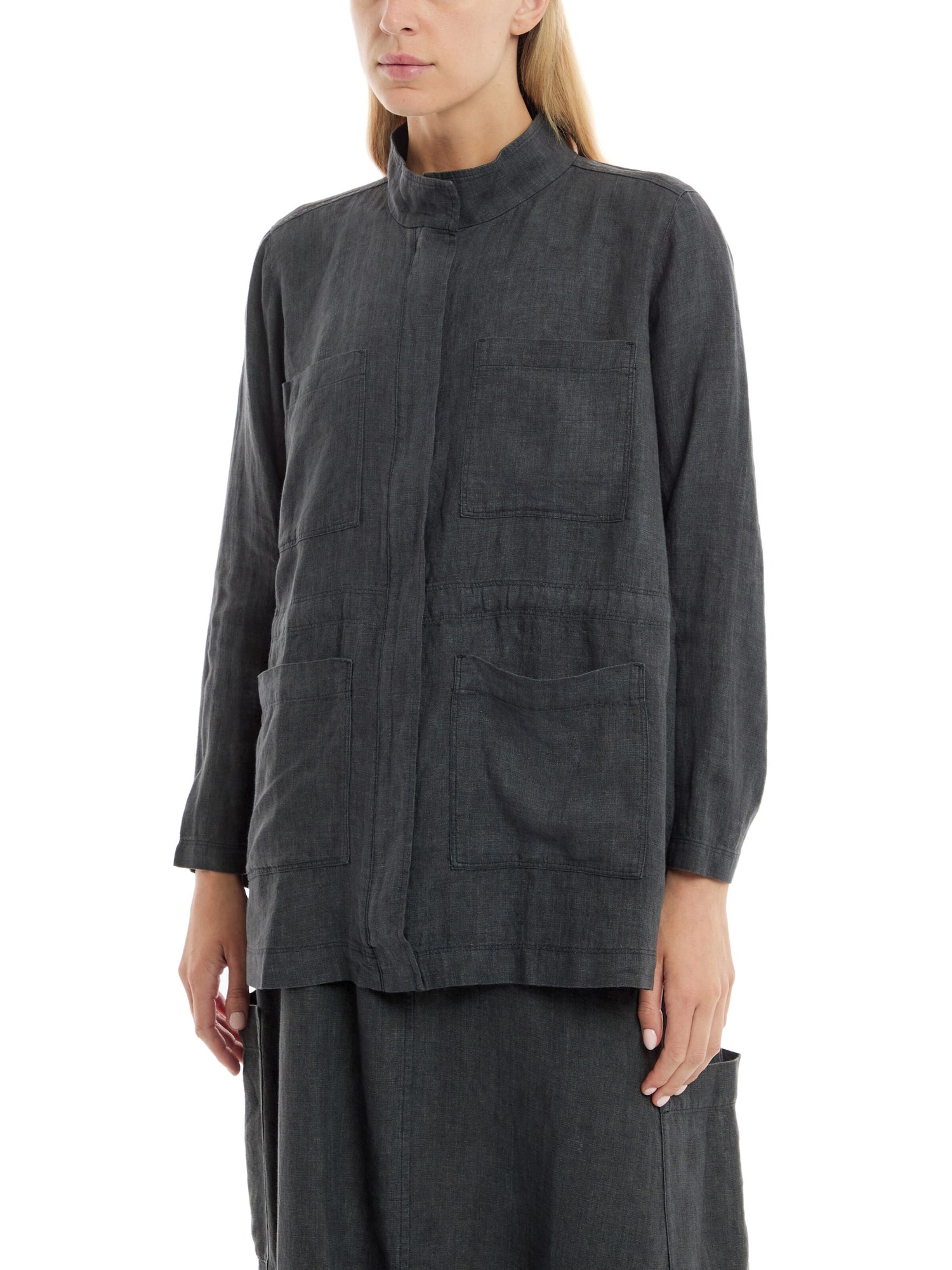 Washed Organic Linen Délavé Stand Collar Jacket