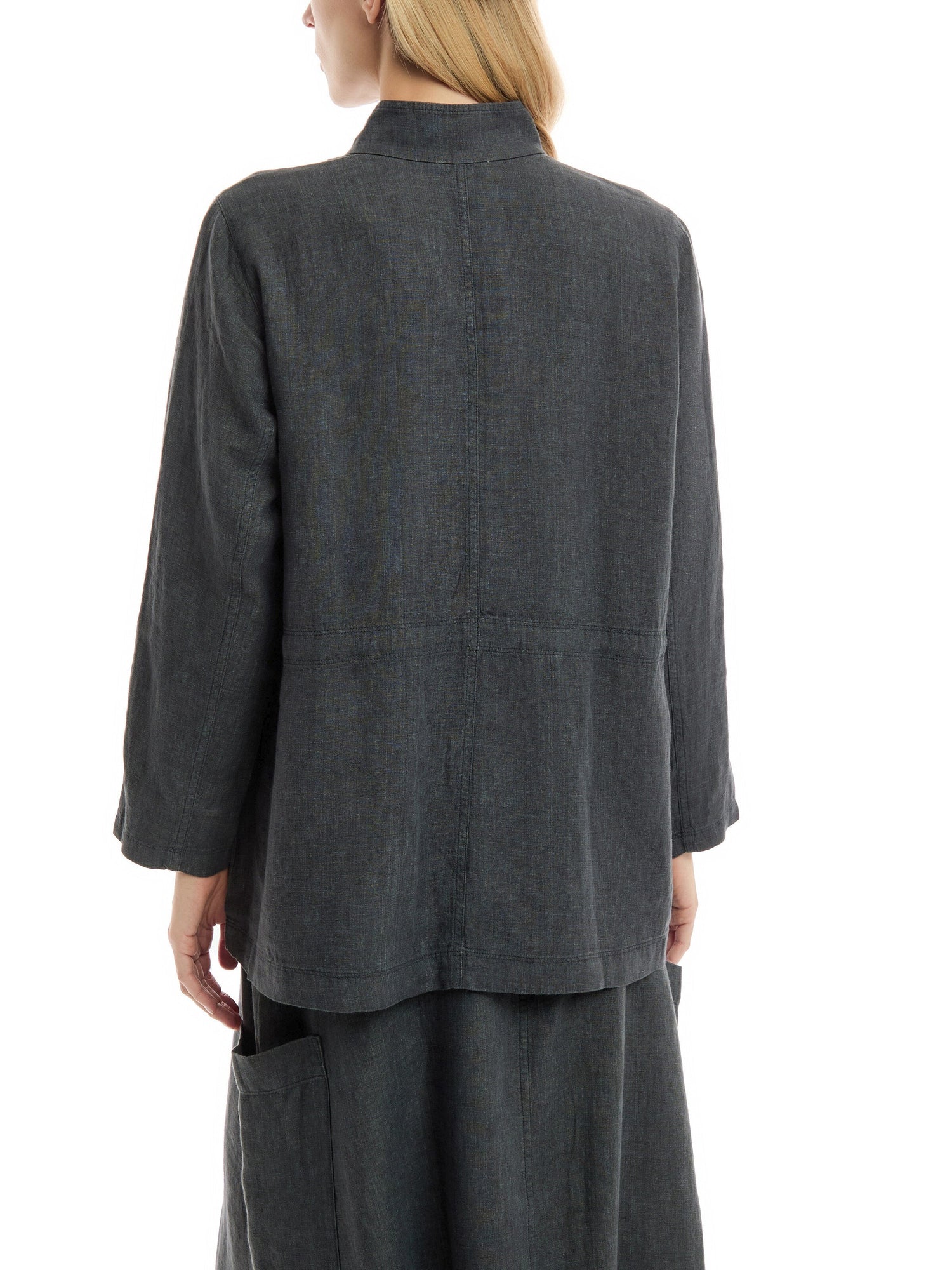 Washed Organic Linen Délavé Stand Collar Jacket