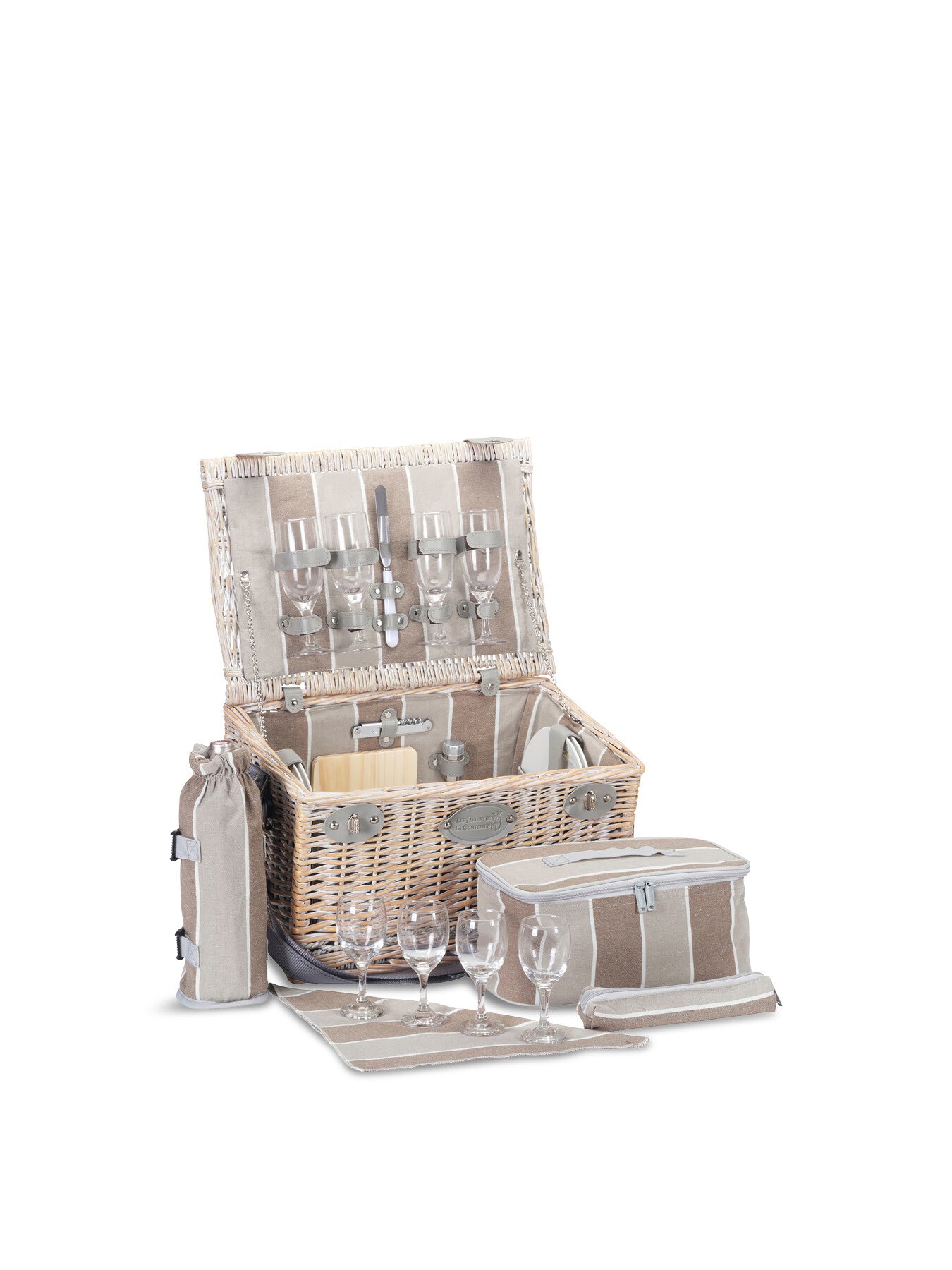 Polo Club Equiped Bleached Wicker Picnic Basket for 4 Persons