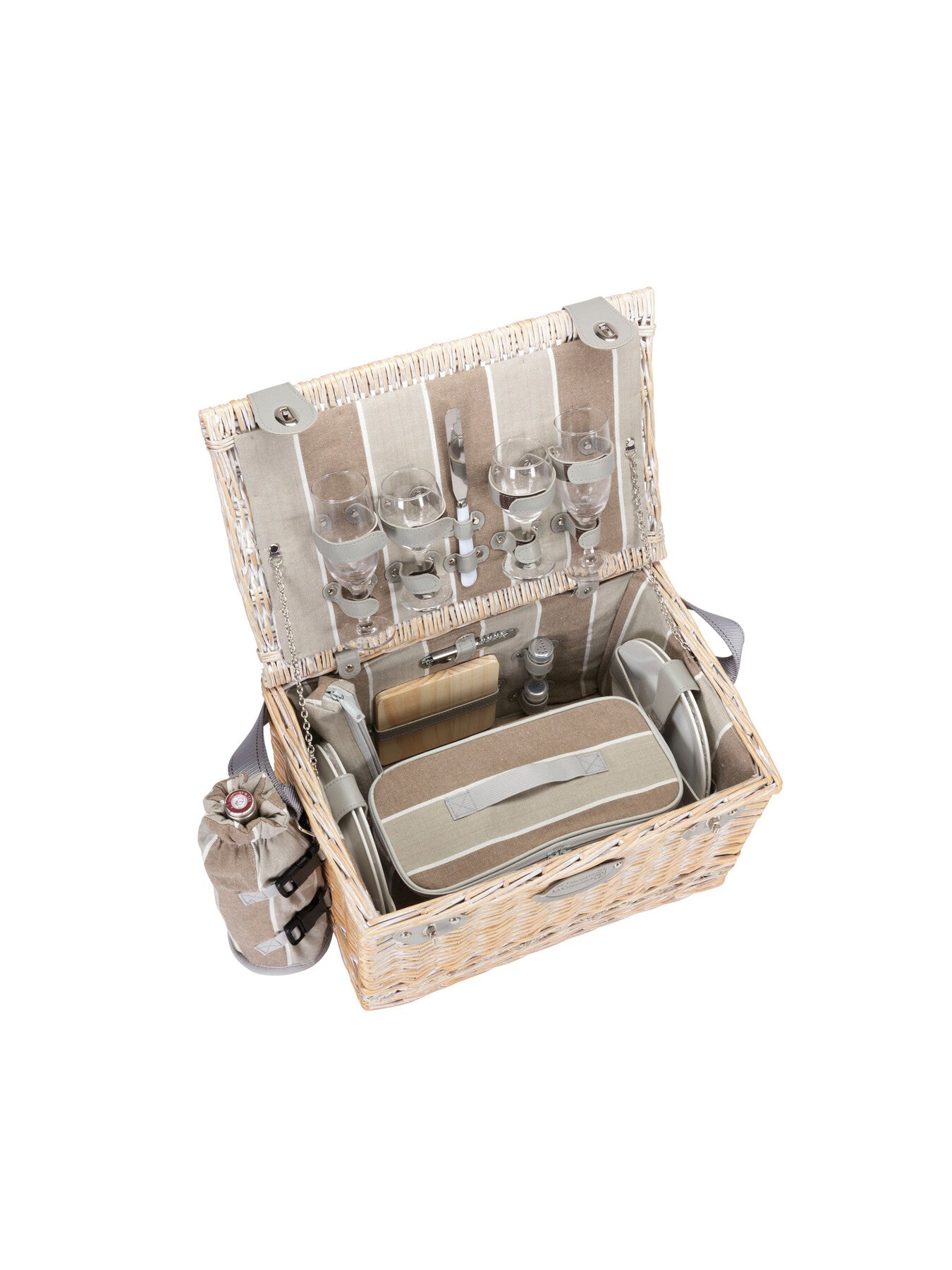 Polo Club Equiped Bleached Wicker Picnic Basket for 4 Persons