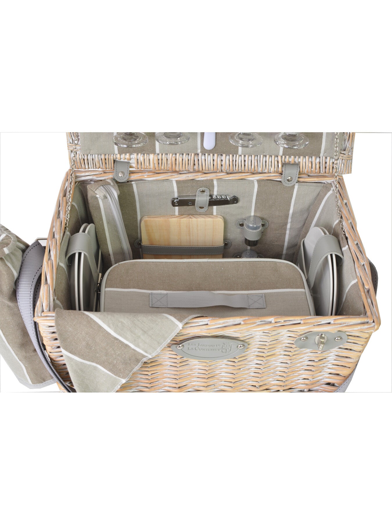 Polo Club Equiped Bleached Wicker Picnic Basket for 4 Persons