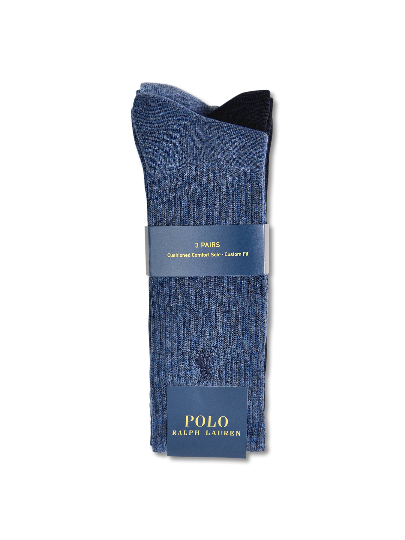 Three Pack Cotton Crew Socks Blue