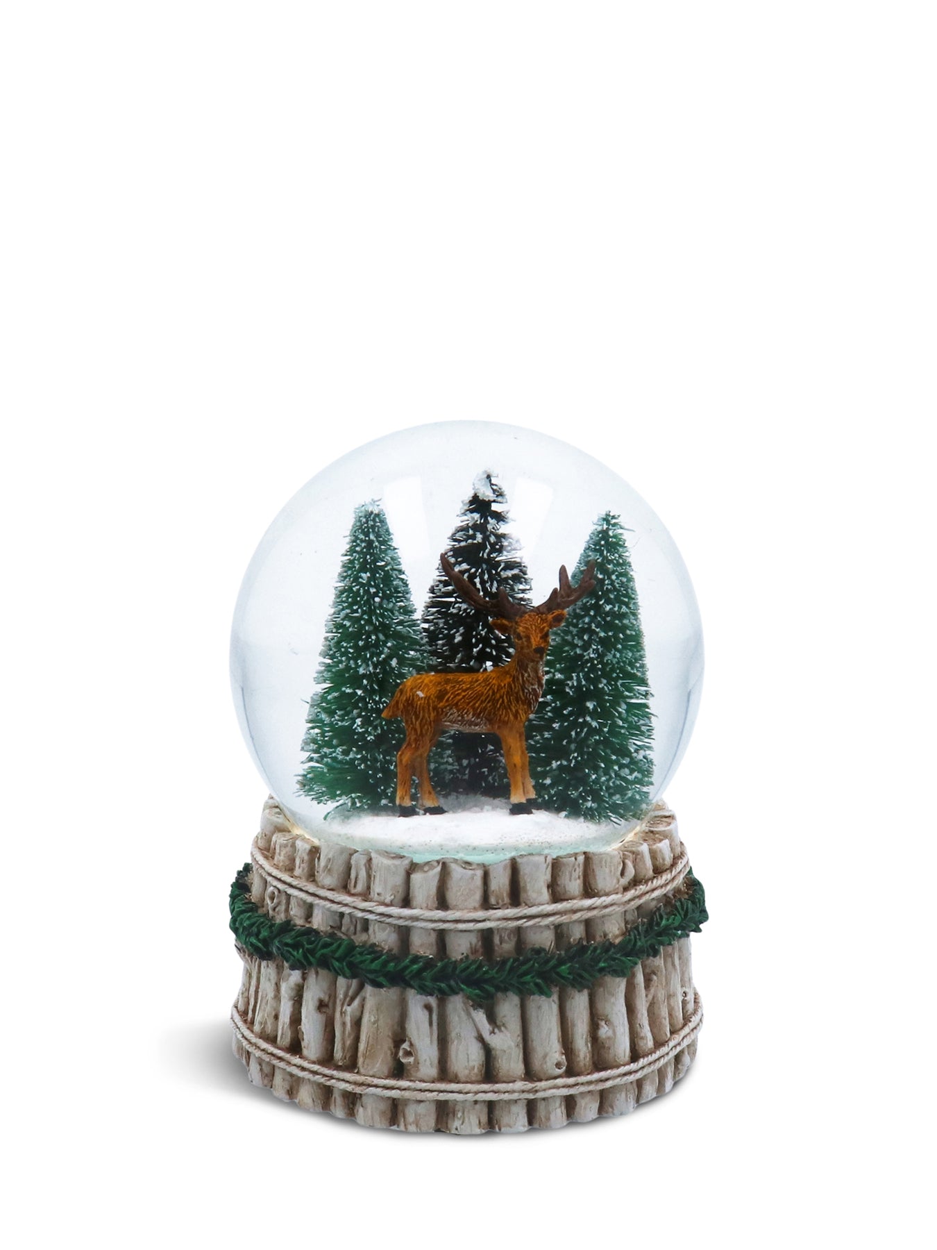 Christmas Music Snow Globe Stag In Pine Wood