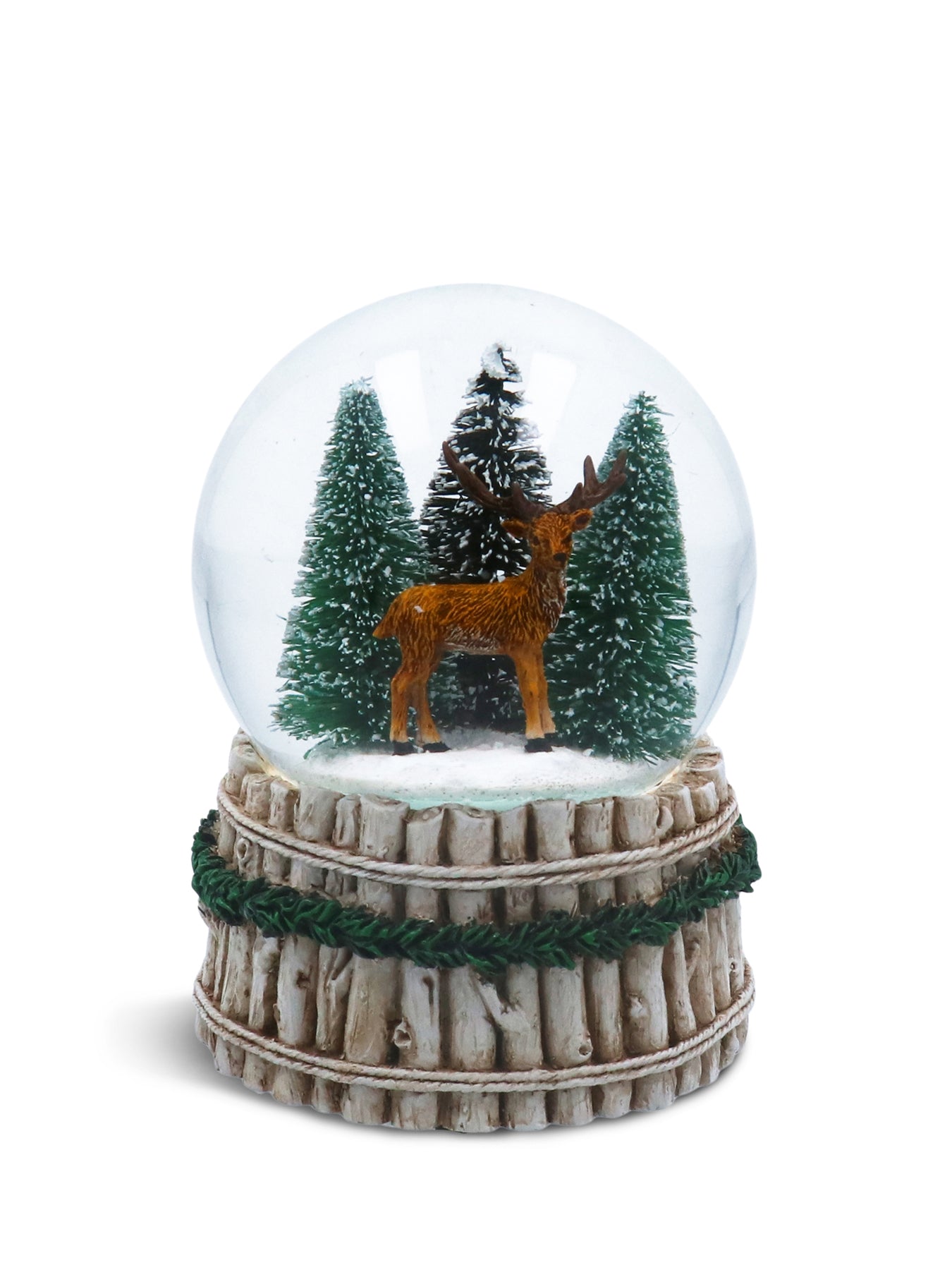 Christmas Music Snow Globe Stag In Pine Wood