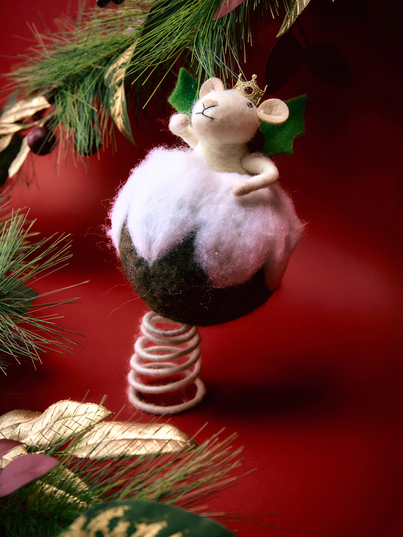 Mouse Pudding Mixed Wool Christmas Tree Topper