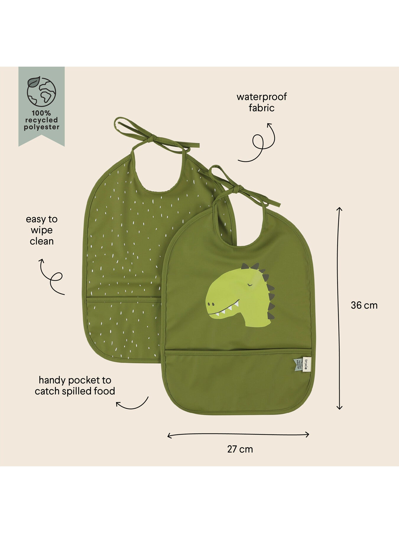 Mr Dino Waterproof Bib 2 Pack