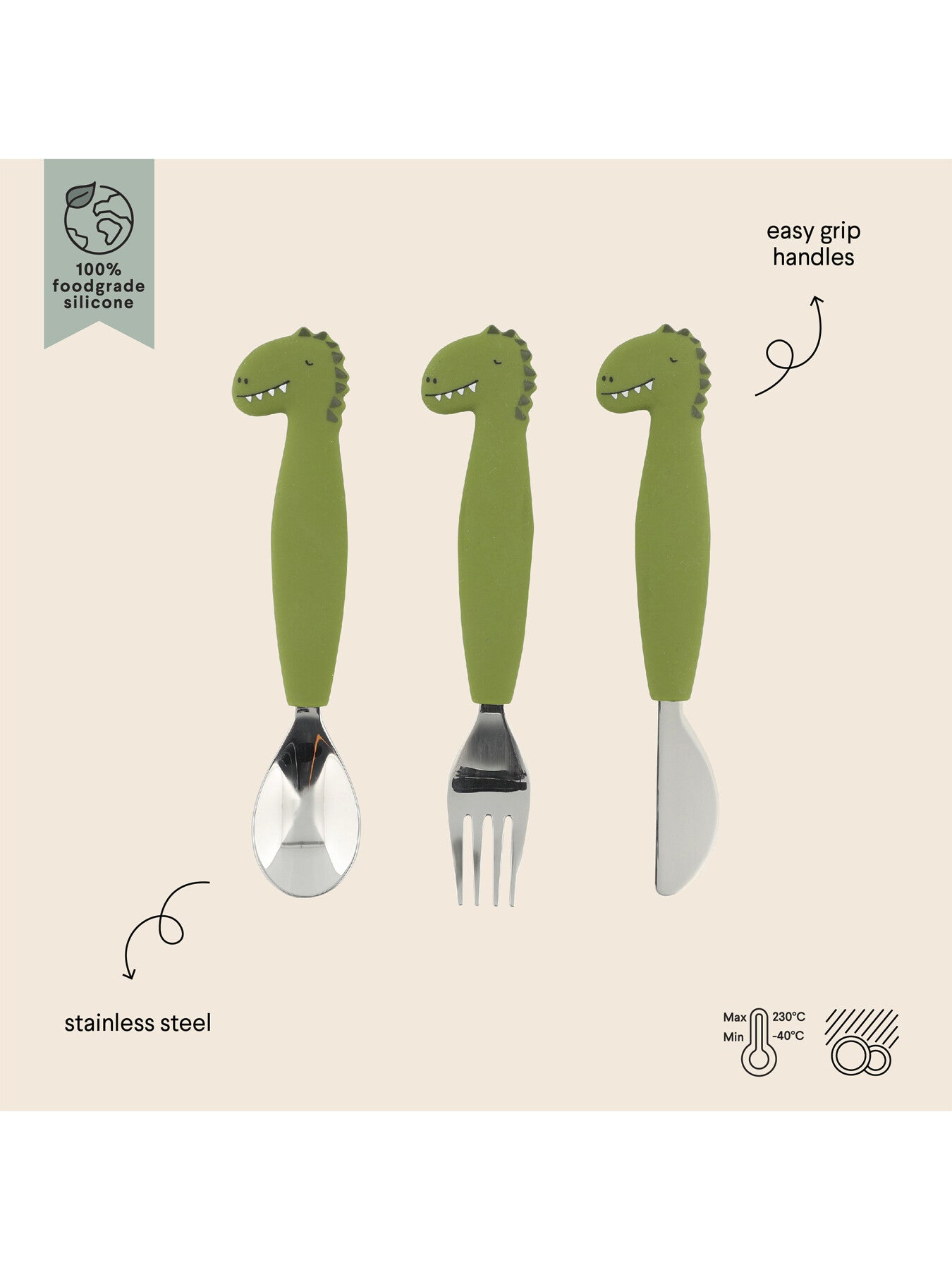 Mr Dino Silicone Cutlery Set 3 Pack