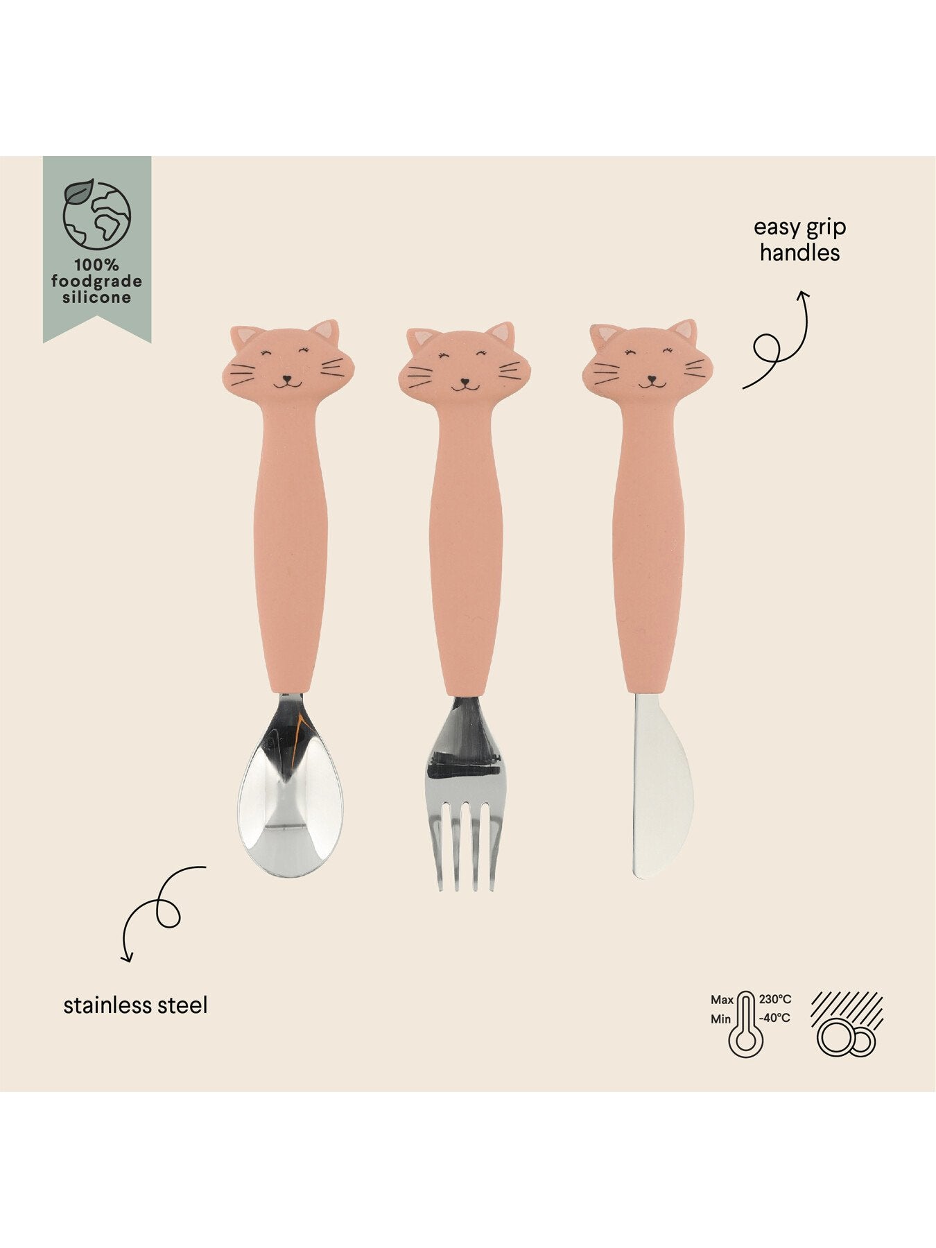 Mrs Cat Silicone Cutlery Set 3 pack