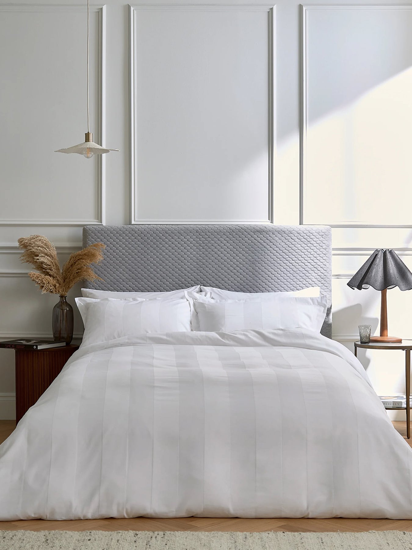 Serra Dobby Stripe Bedding Cover Set White