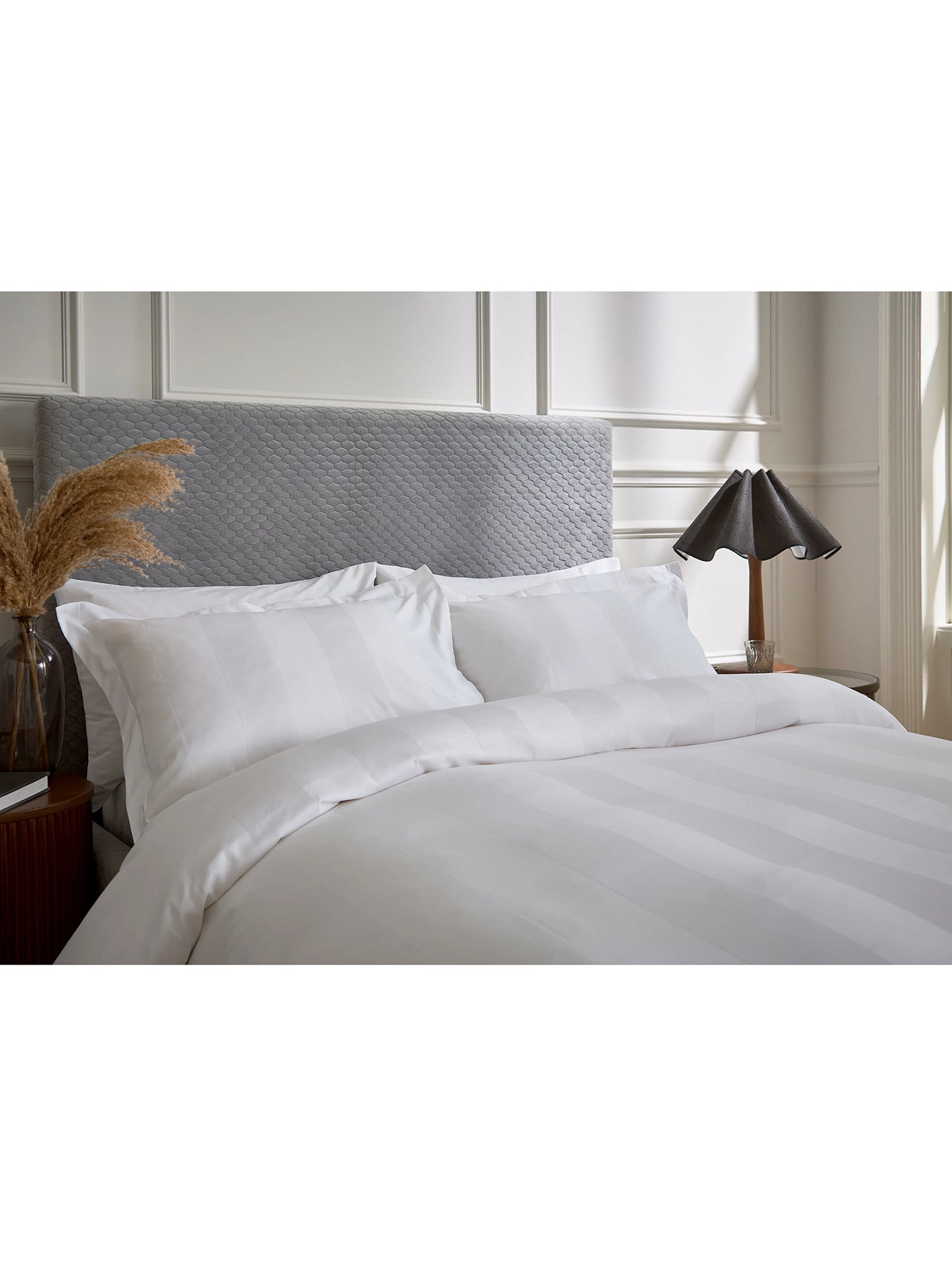 Serra Dobby Stripe Bedding Cover Set White