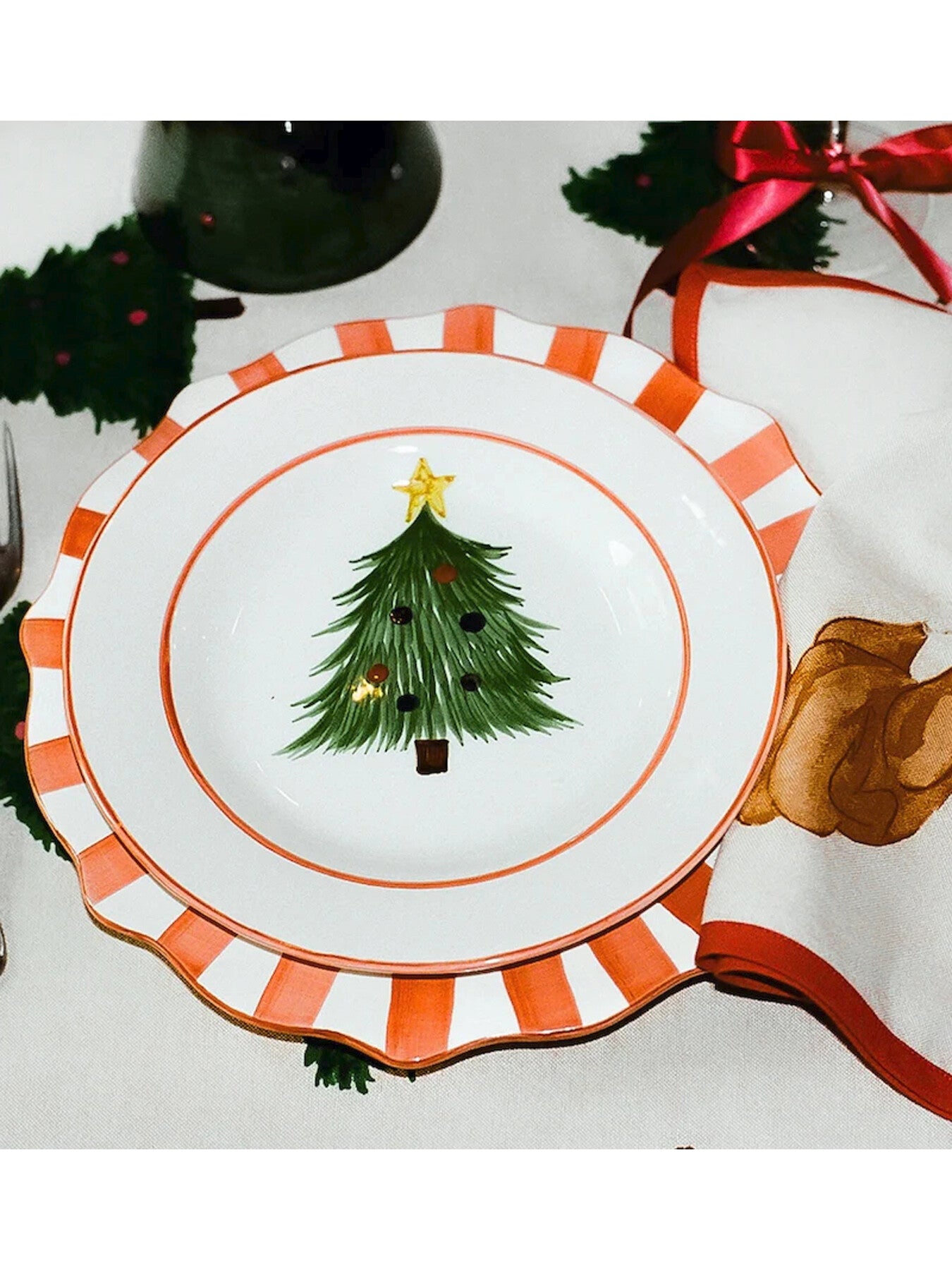 Candy Cane Scalloped Dinner Plate