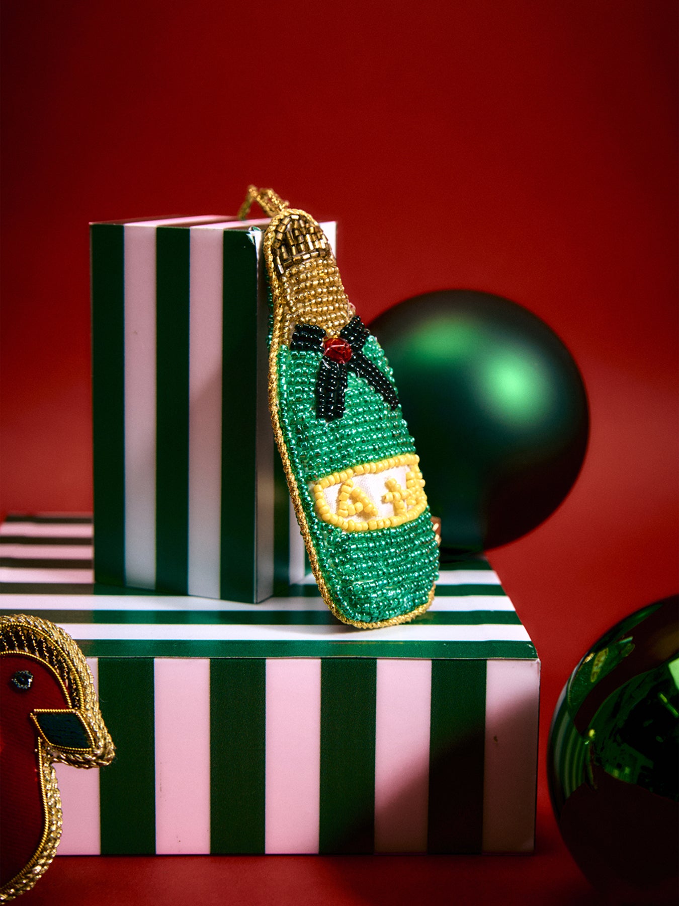 Champagne Beaded Christmas Tree Hanging Decoration