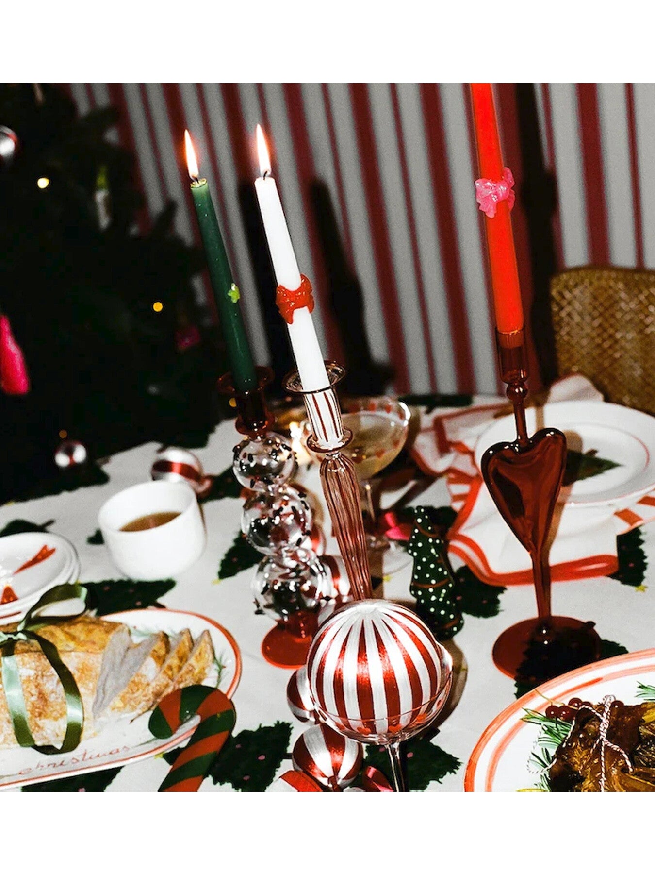 Candy Cane Striped Candle Holder
