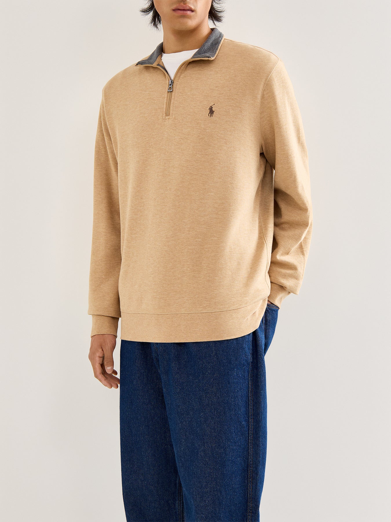 Double Knit 1/4 Zip Sweatshirt Tan