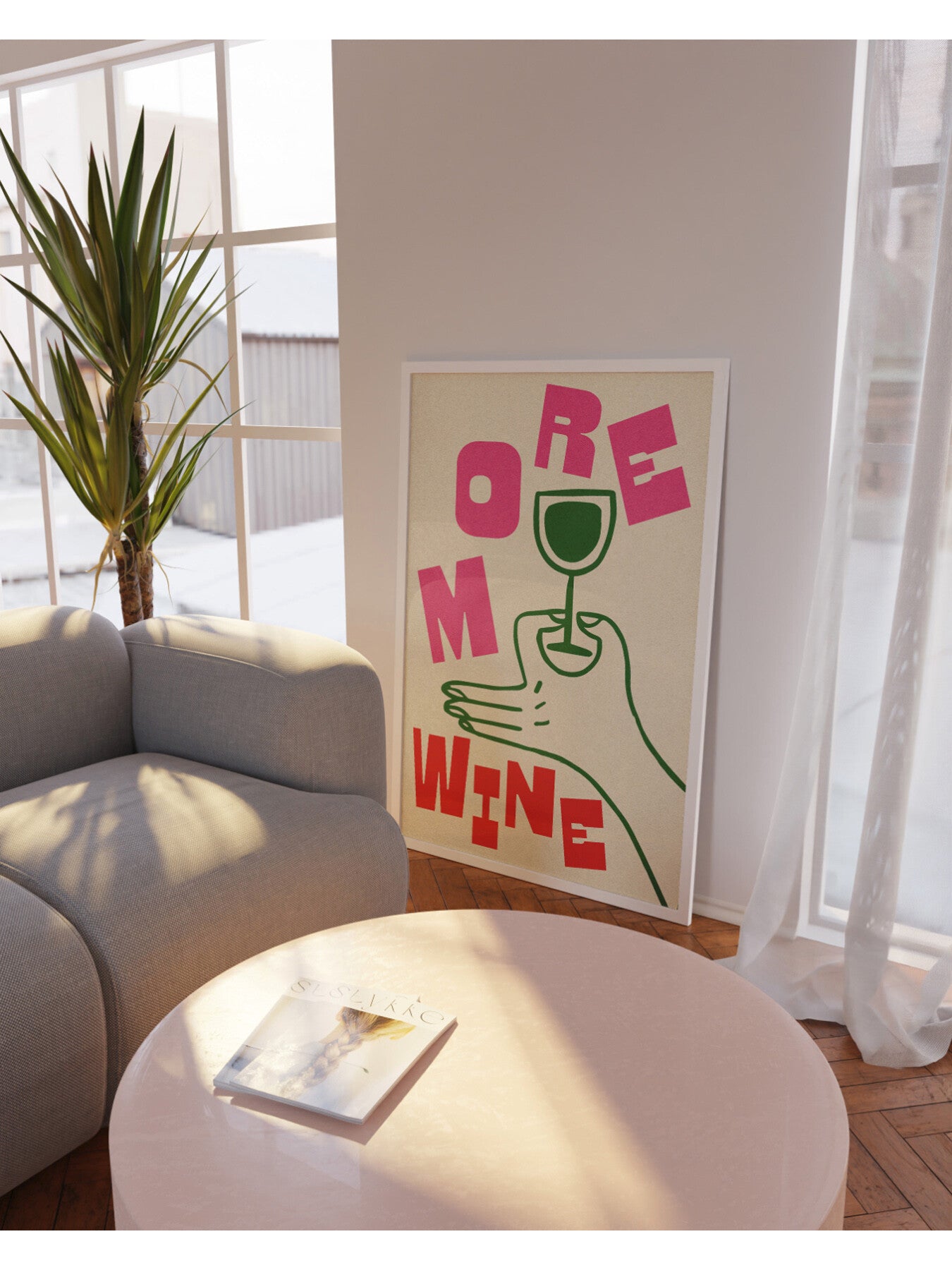 More Wine Pink Red Green A3 Print