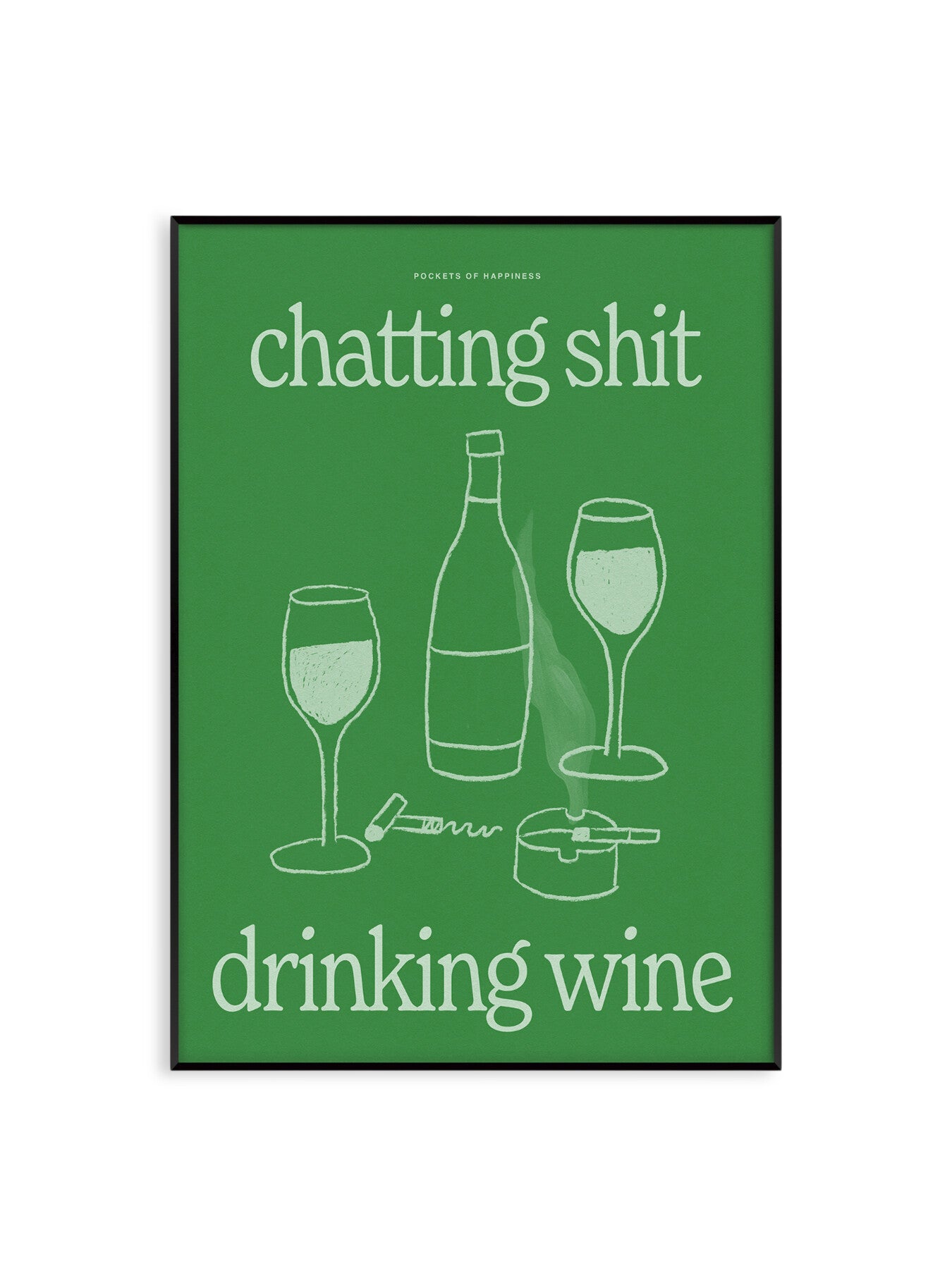 Chatting Drinking Wine Green A3 Print