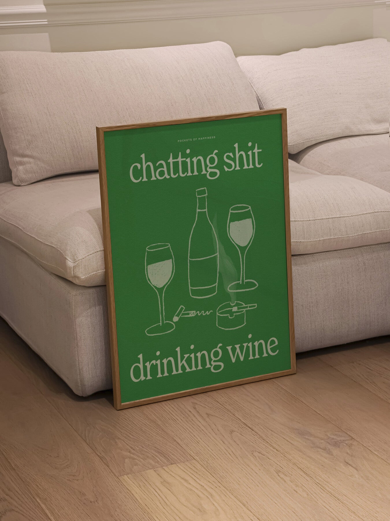Chatting Drinking Wine Green A3 Print