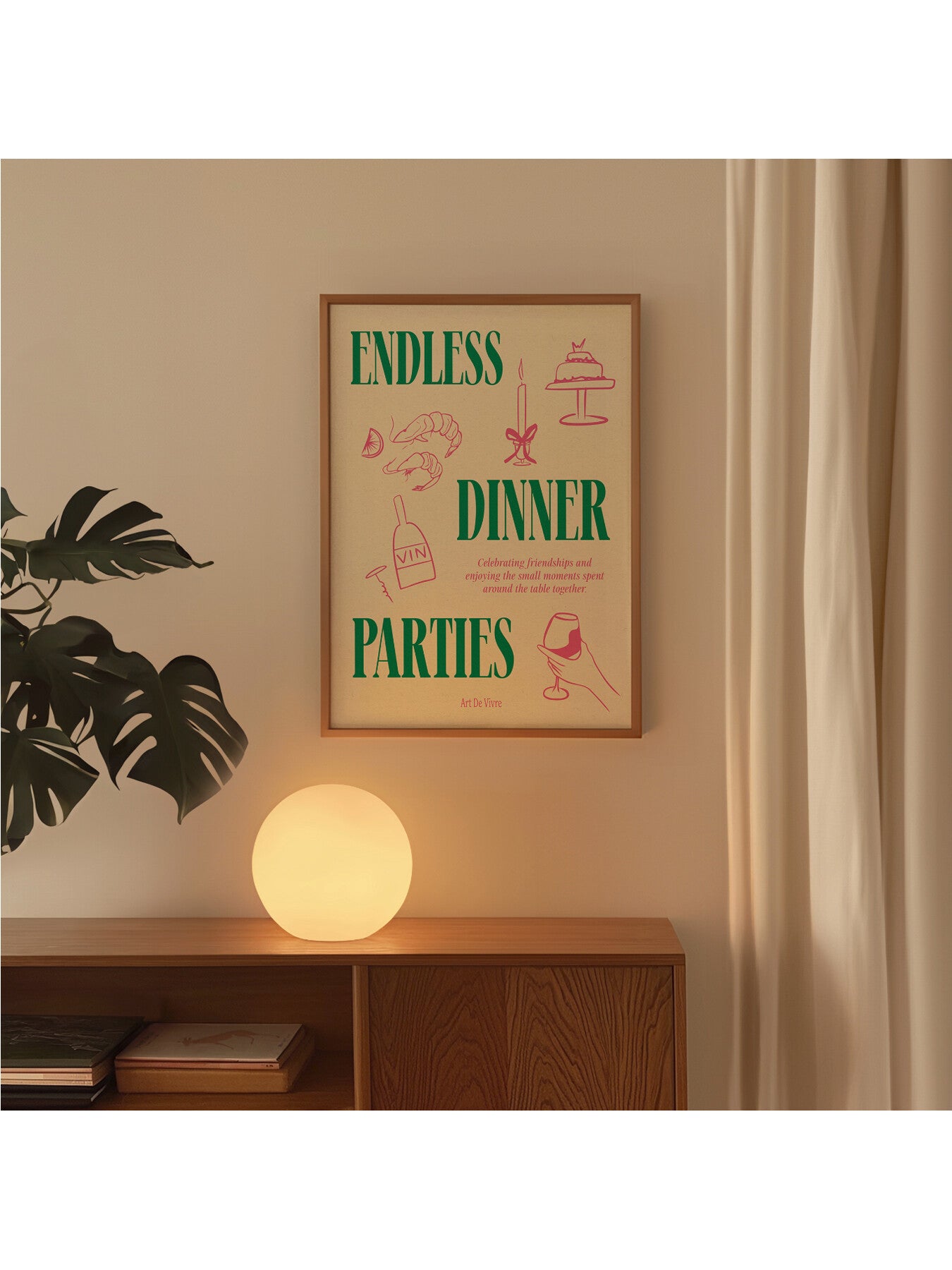 Endless Dinner Parties Pink Green A3 Print