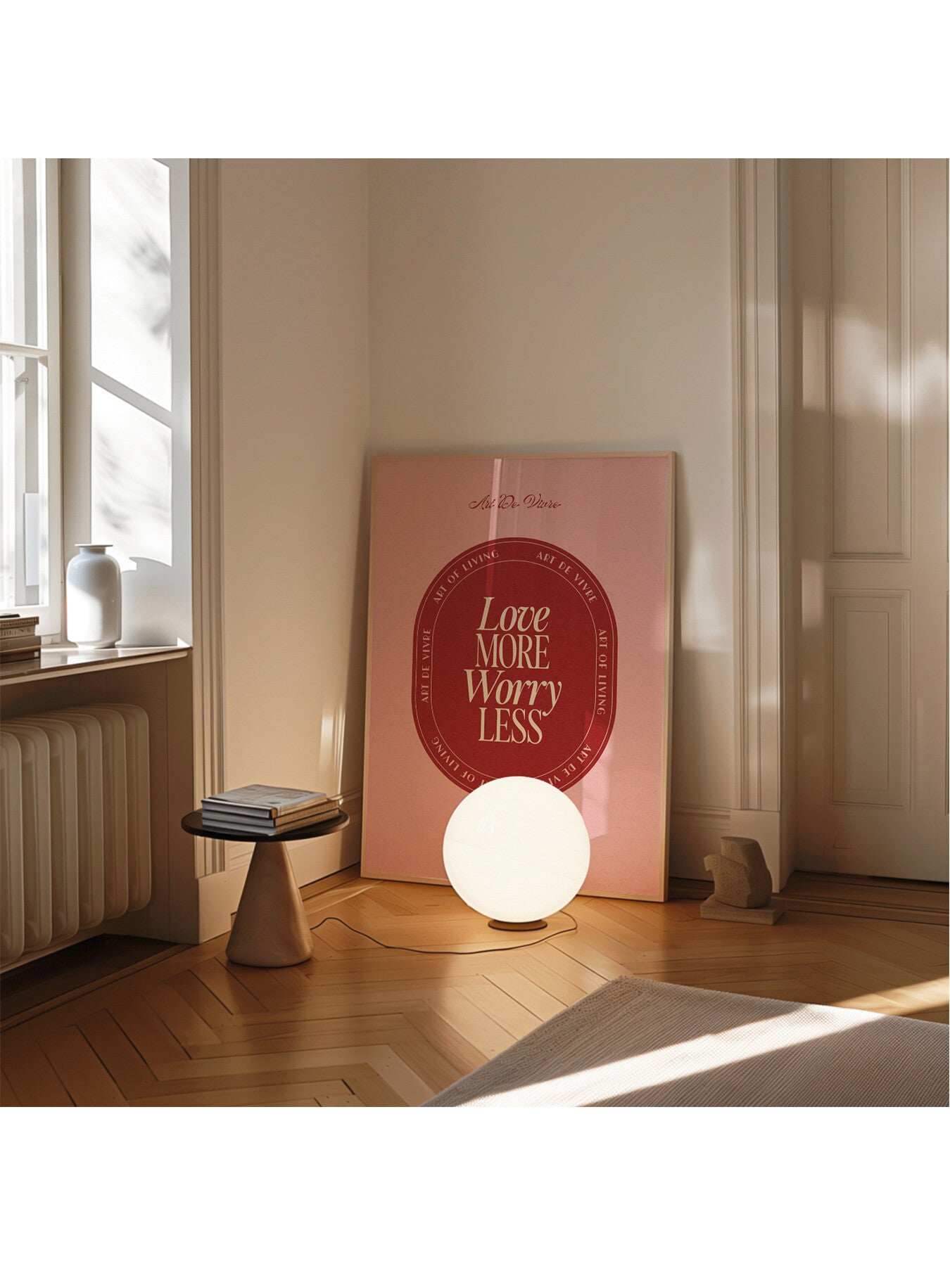 Love More Worry Less Pink Red A3 Print