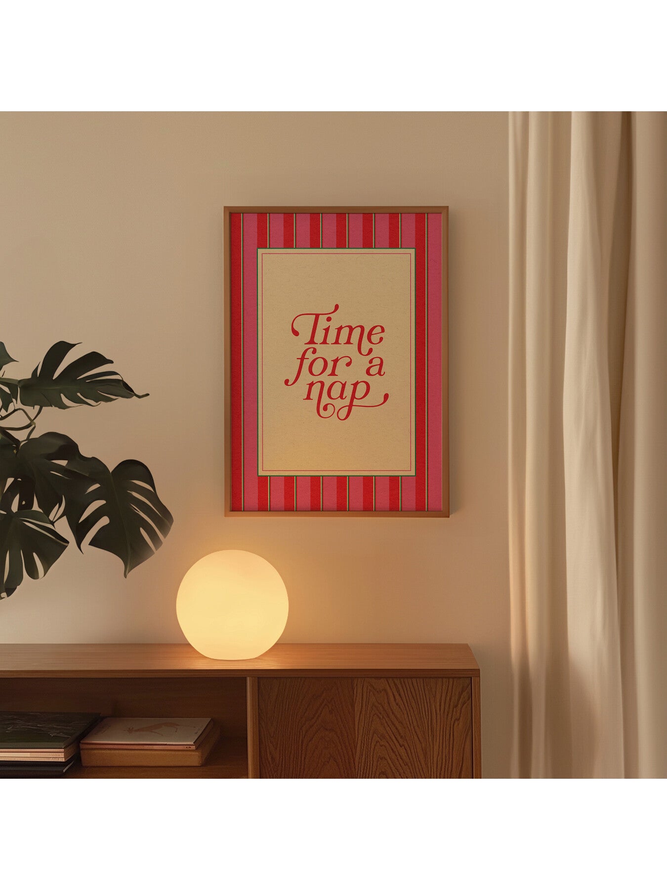 Time For A Nap Pink Red Green A3 Print