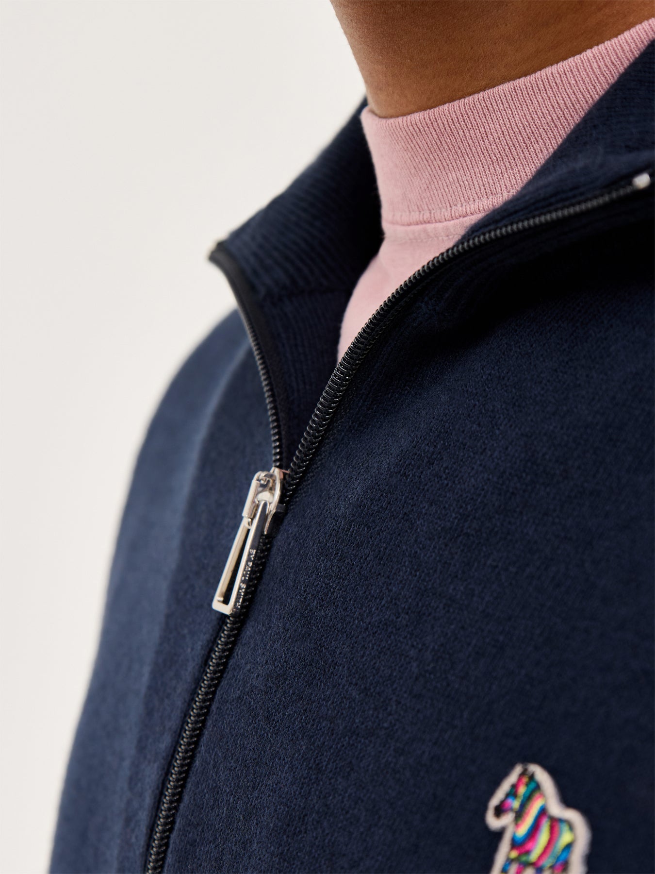 Zip Neck Zebra Knit Navy