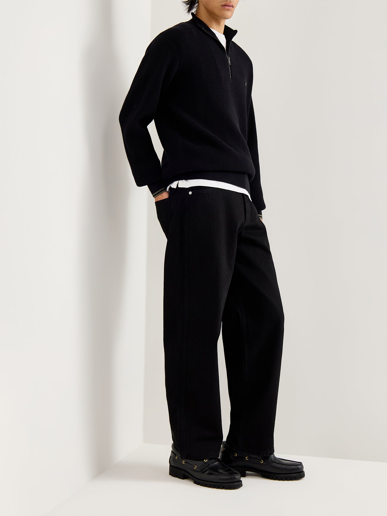 Waffle Stitch Half Zip Jumper Black