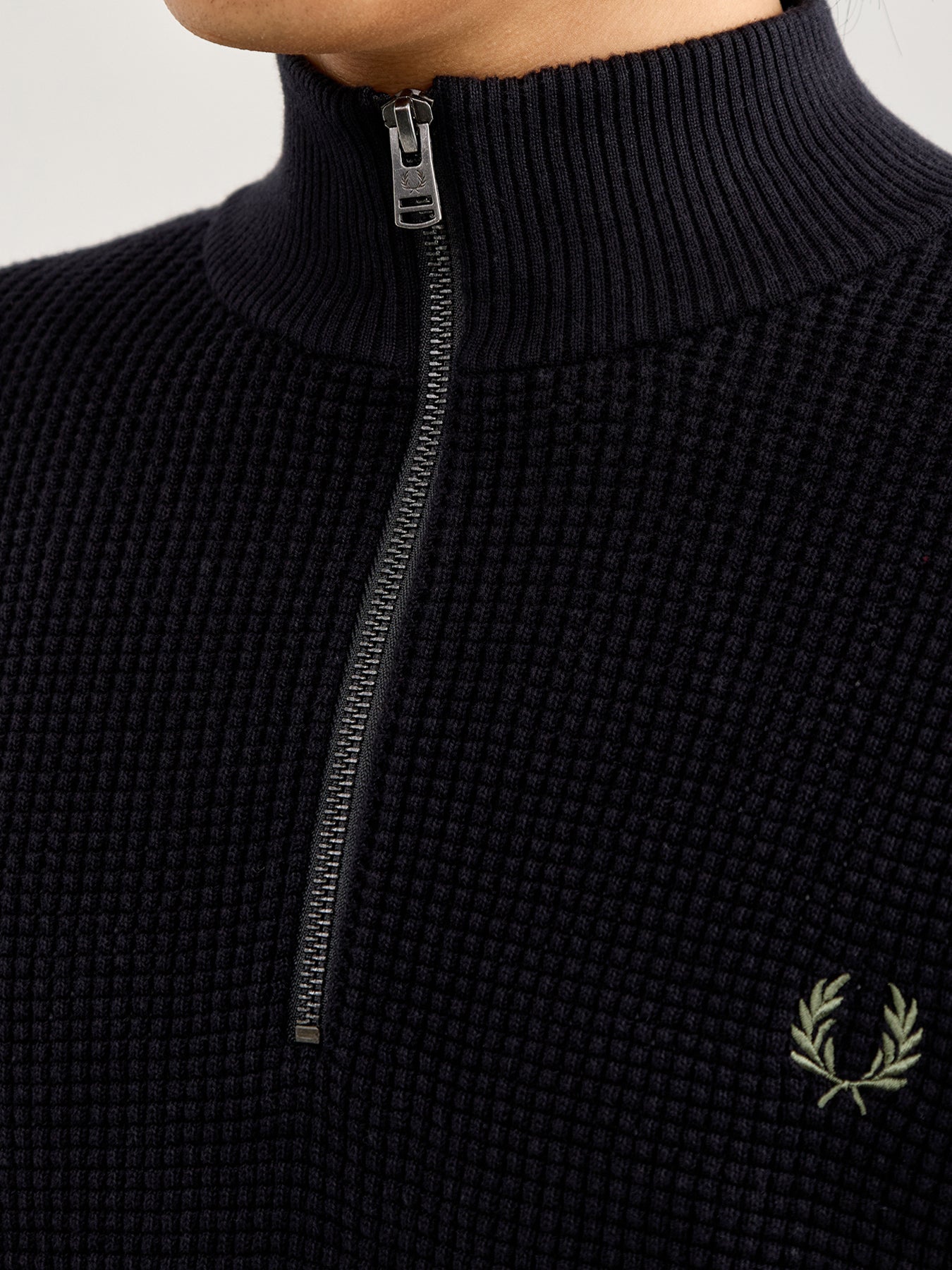 Waffle Stitch Half Zip Jumper Black