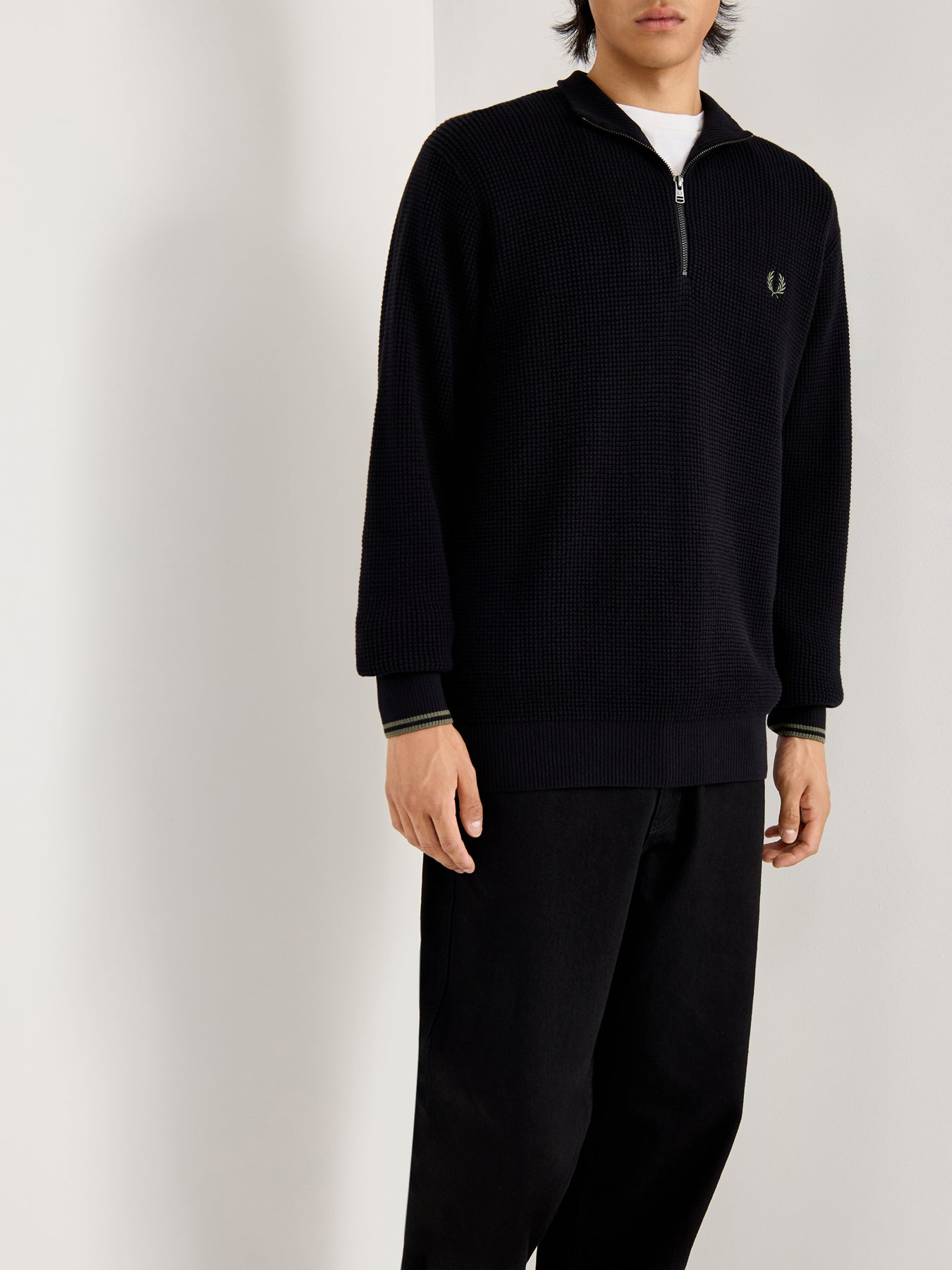 Waffle Stitch Half Zip Jumper Black