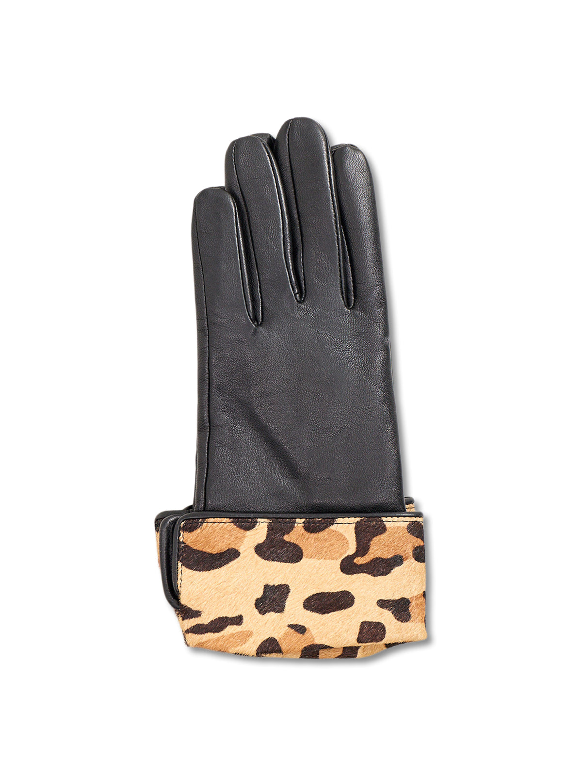 Leather Maya Leopard Trim Gloves - Black