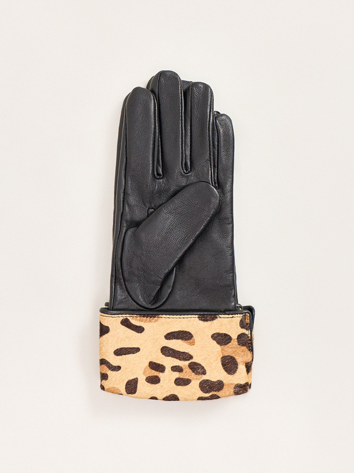 Leather Maya Leopard Trim Gloves - Black