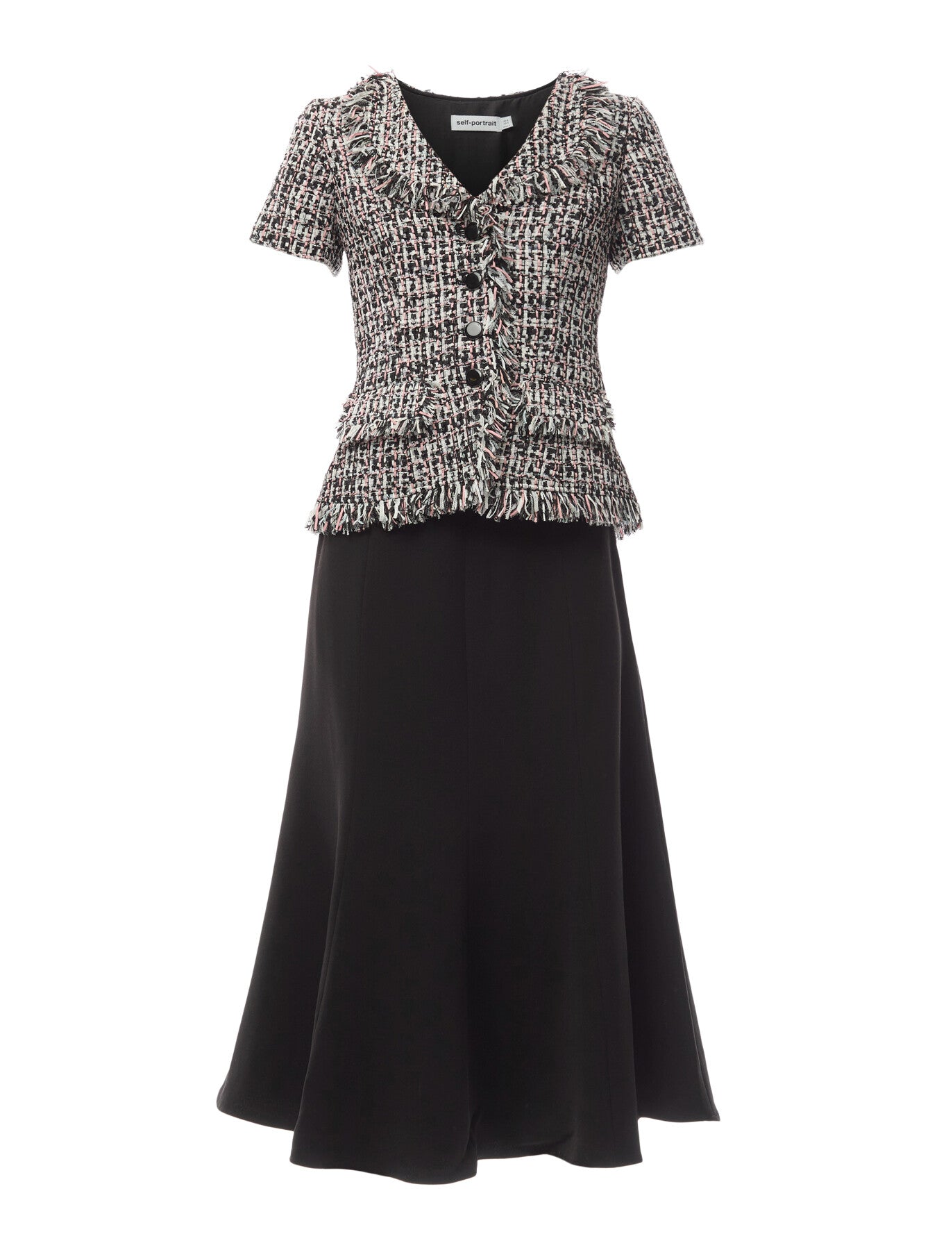 Black Boucle Fringed Midi Dress