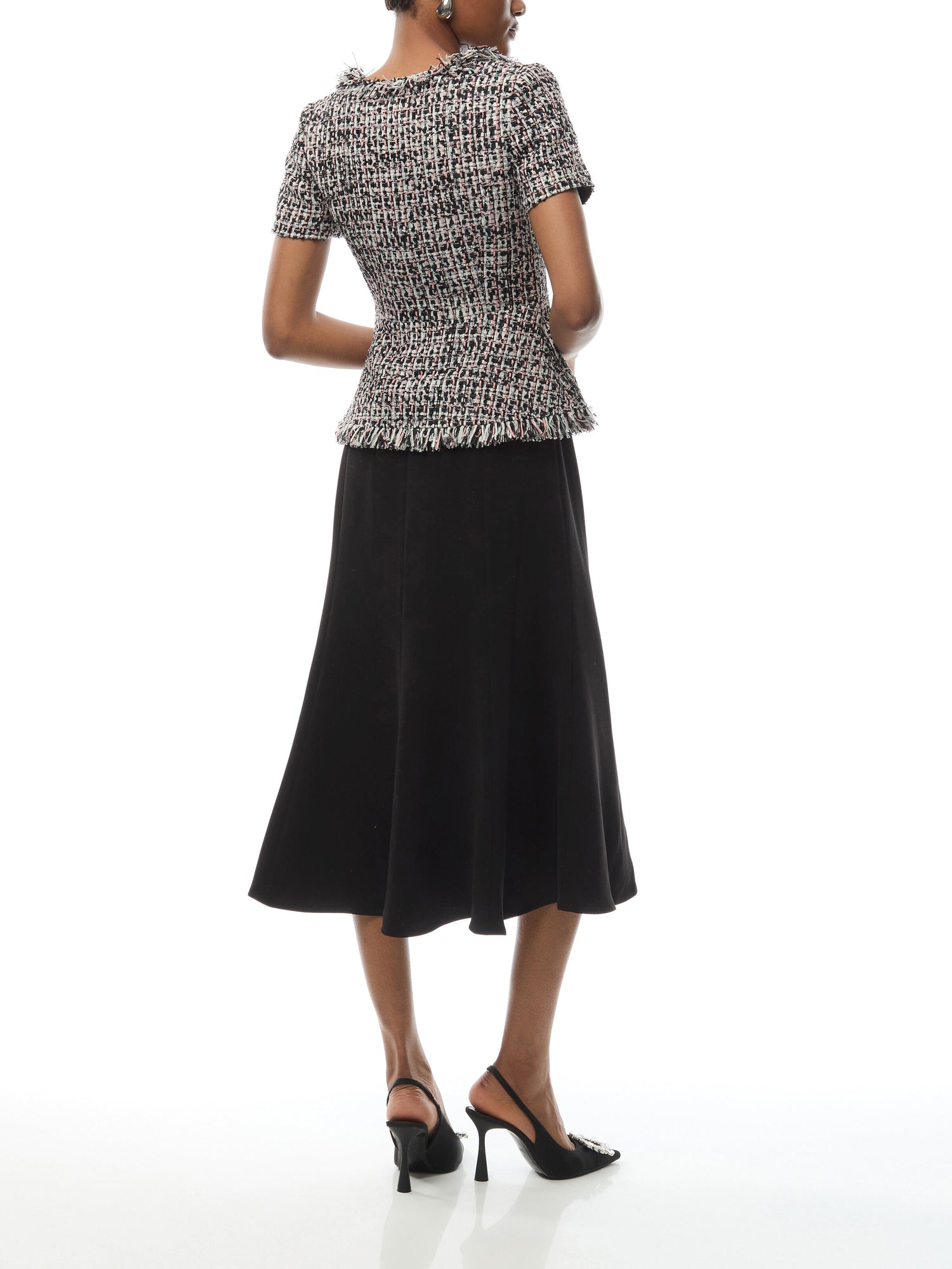 Black Boucle Fringed Midi Dress