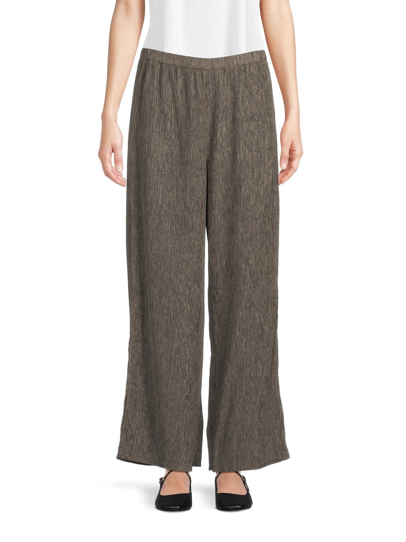 Woven Plisse Wide Leg Trousers