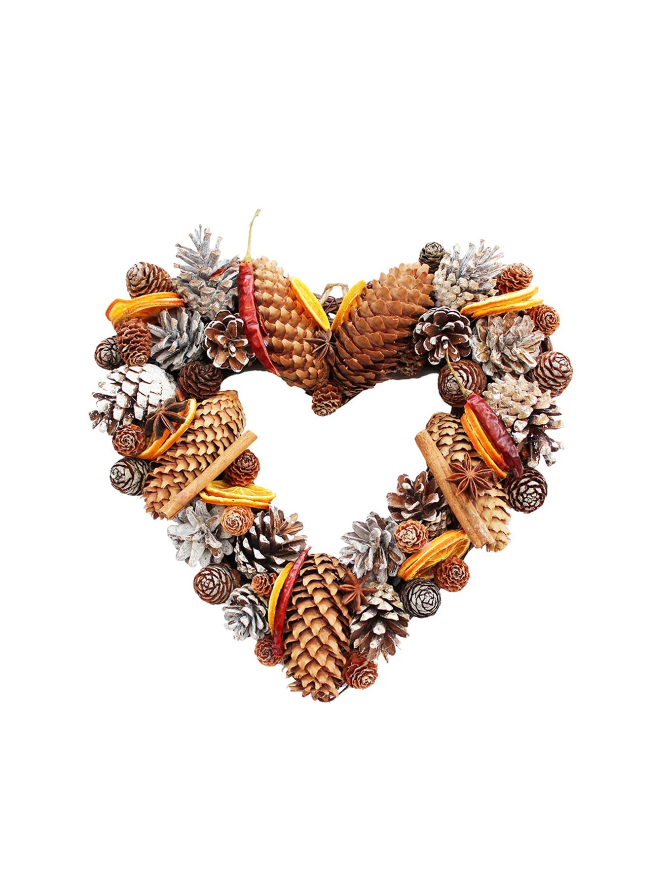 Cone And Orange Twig Heart Christmas Decoration 25cm