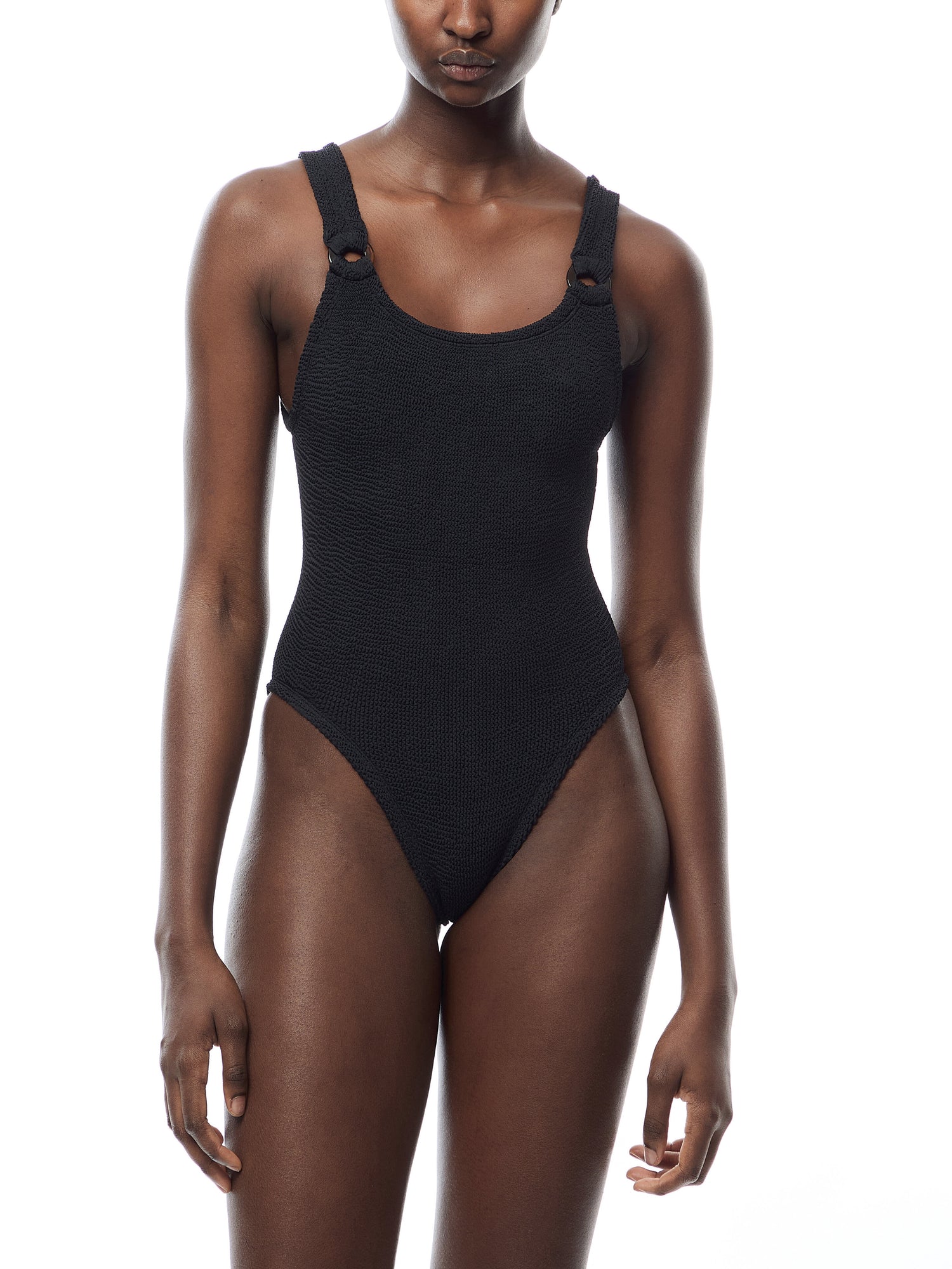 Domino Crinkle Swimsuit Black