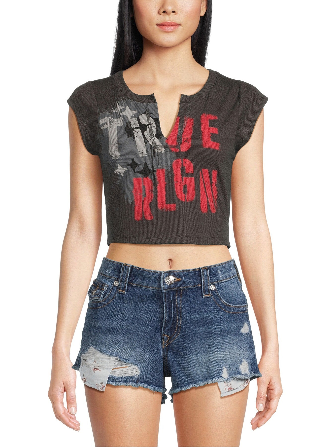 Top Notched Neck Ribbed Crop Top