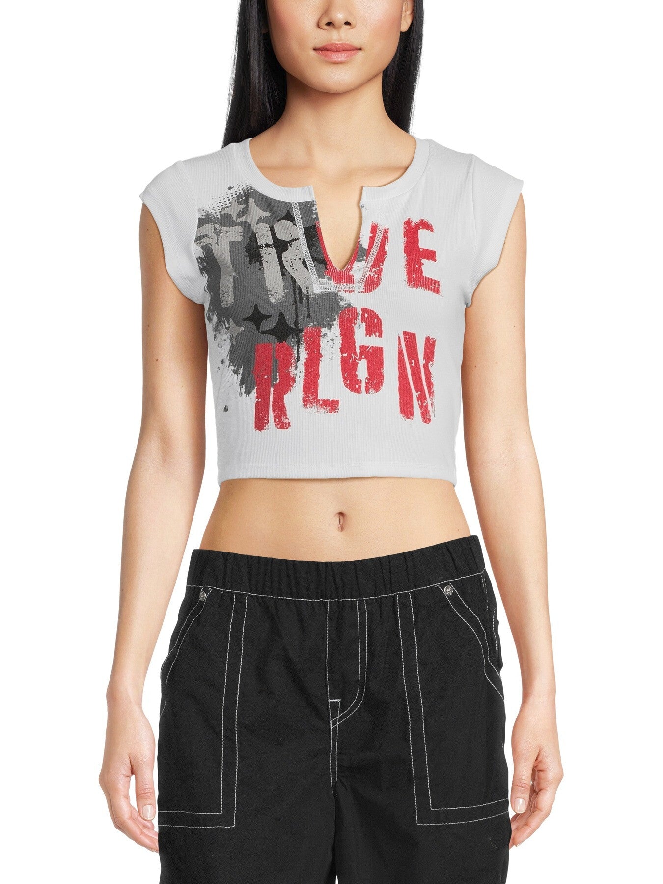 Top Notched Neck Ribbed Crop Top