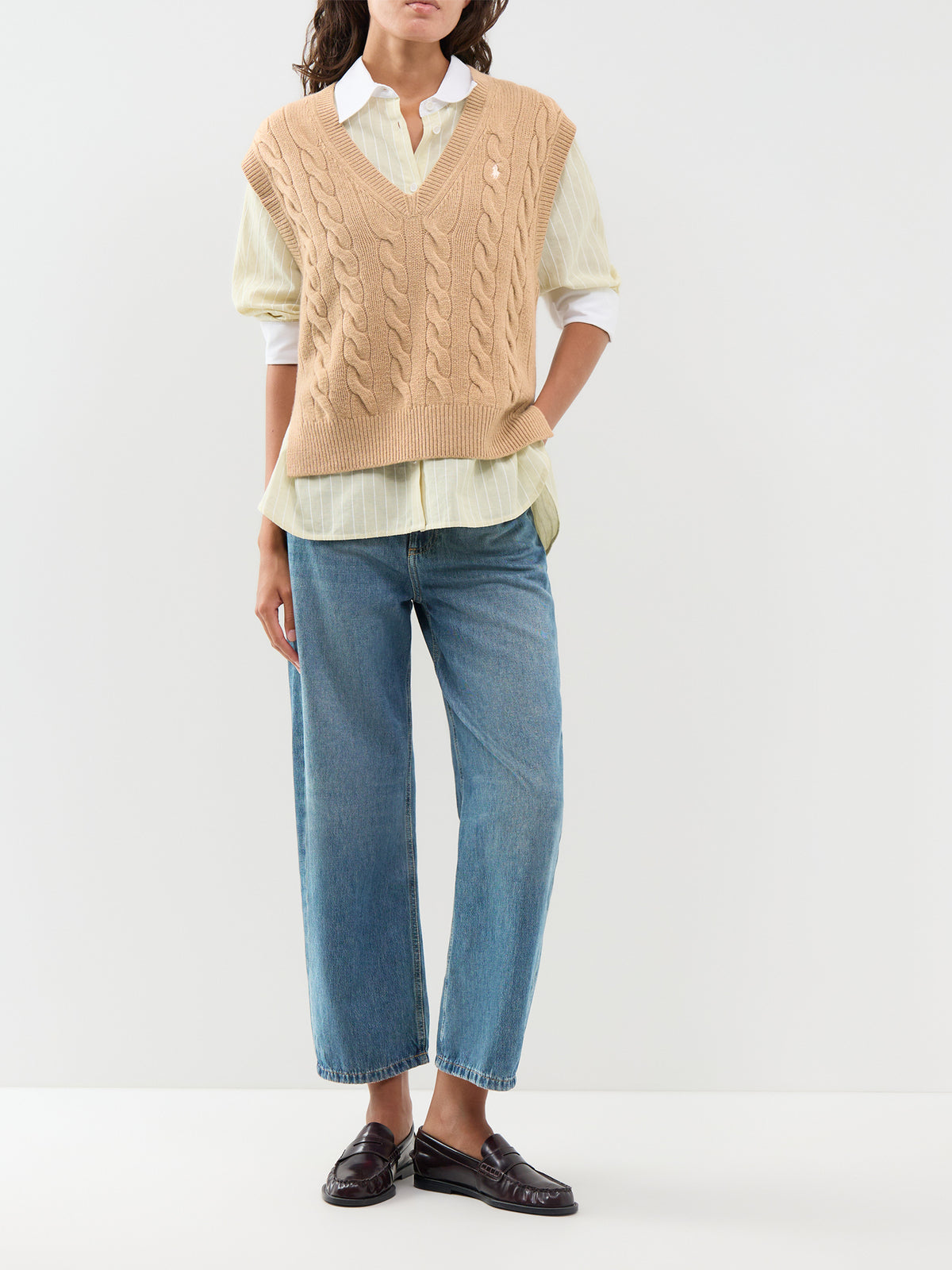 Polo Ralph Lauren Cable Knit V-Neck Vest Camel