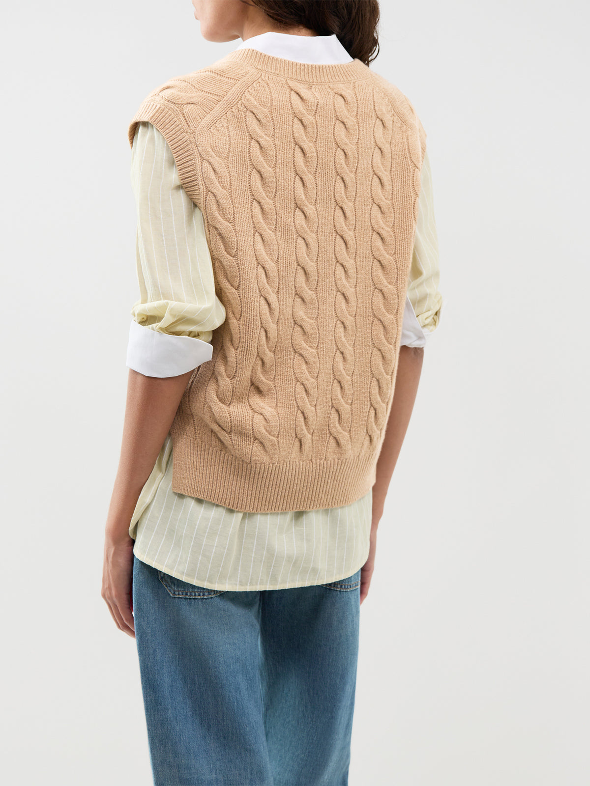 Polo Ralph Lauren Cable Knit V-Neck Vest Camel