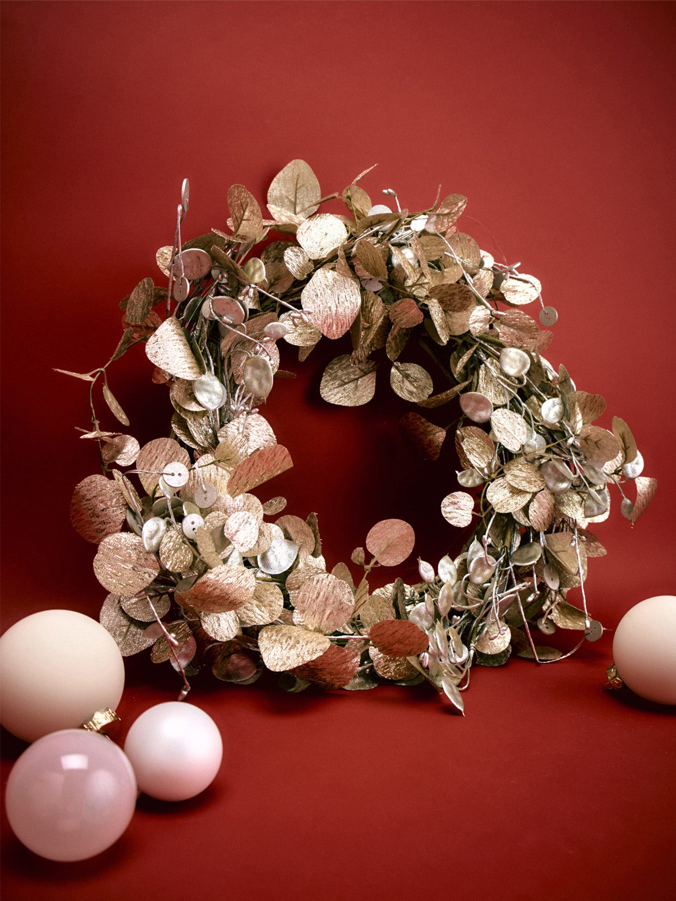 Metallic Gold Eucalyptus Wreath Christmas Decoration 56cm