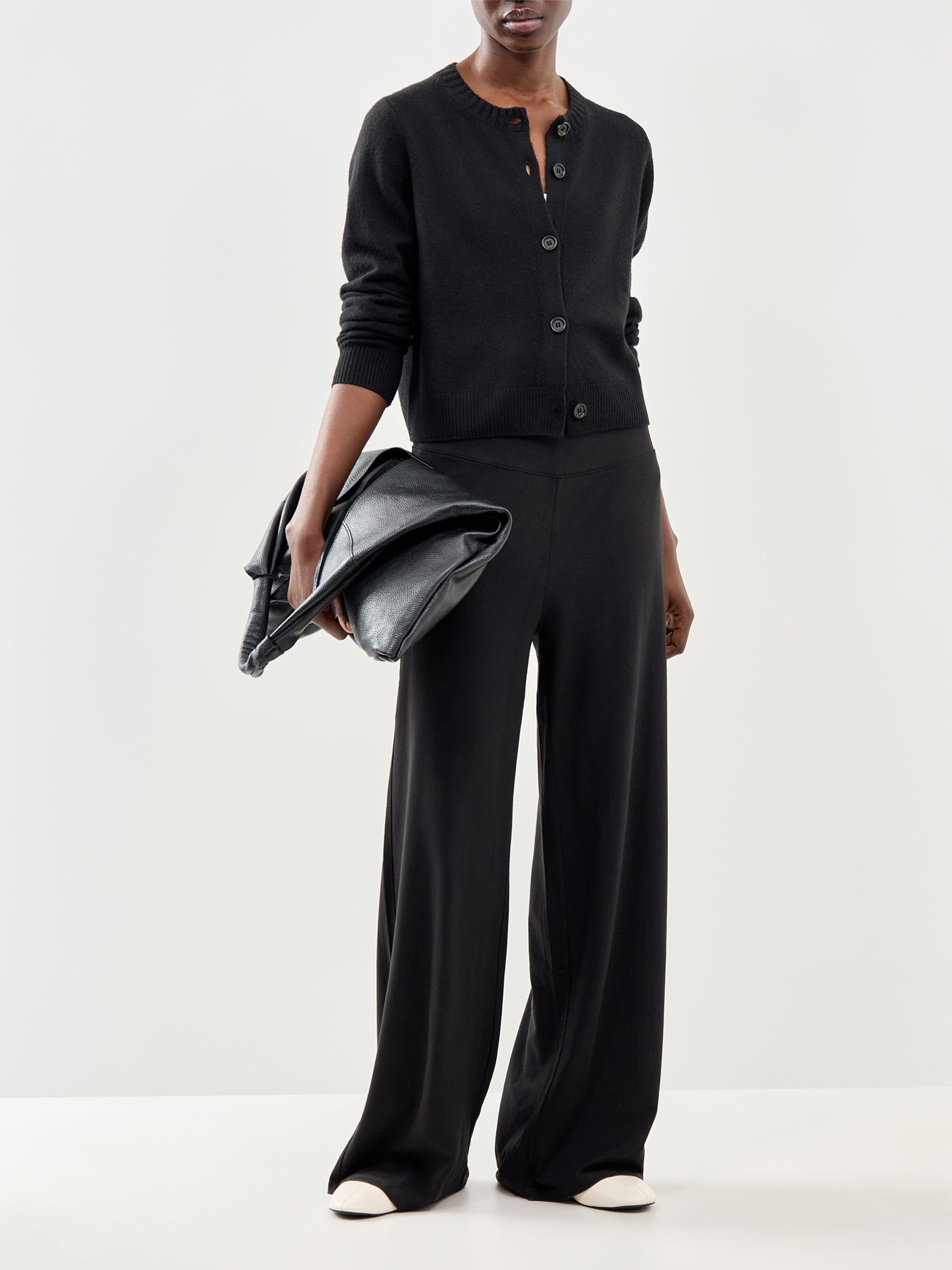 High Waisted Wide F/L Pant Black