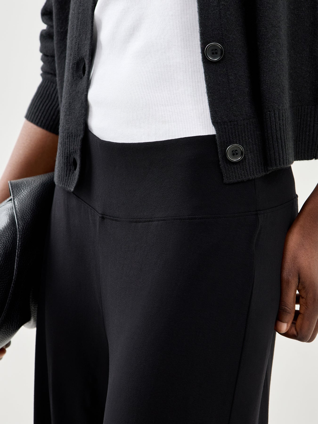 High Waisted Wide F/L Pant Black