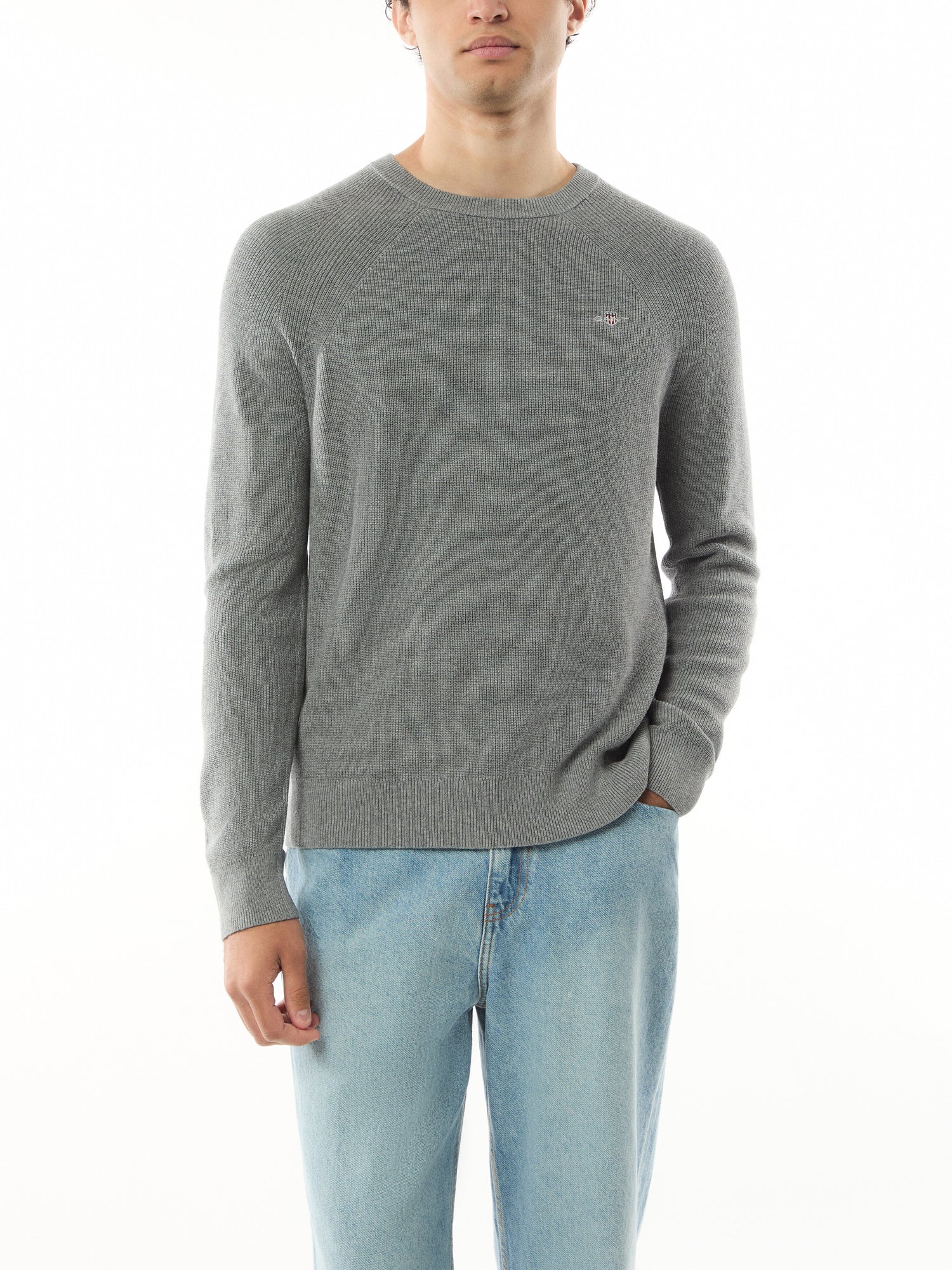 Ribbed Cotton Wool Crew Neck Sweater