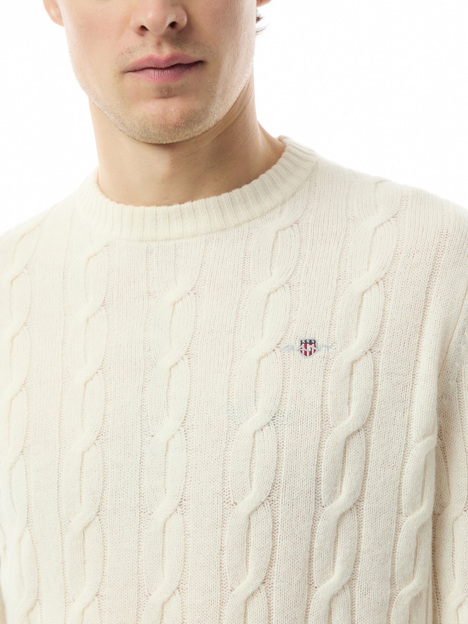 Cable Crew Neck Lambswool Sweater