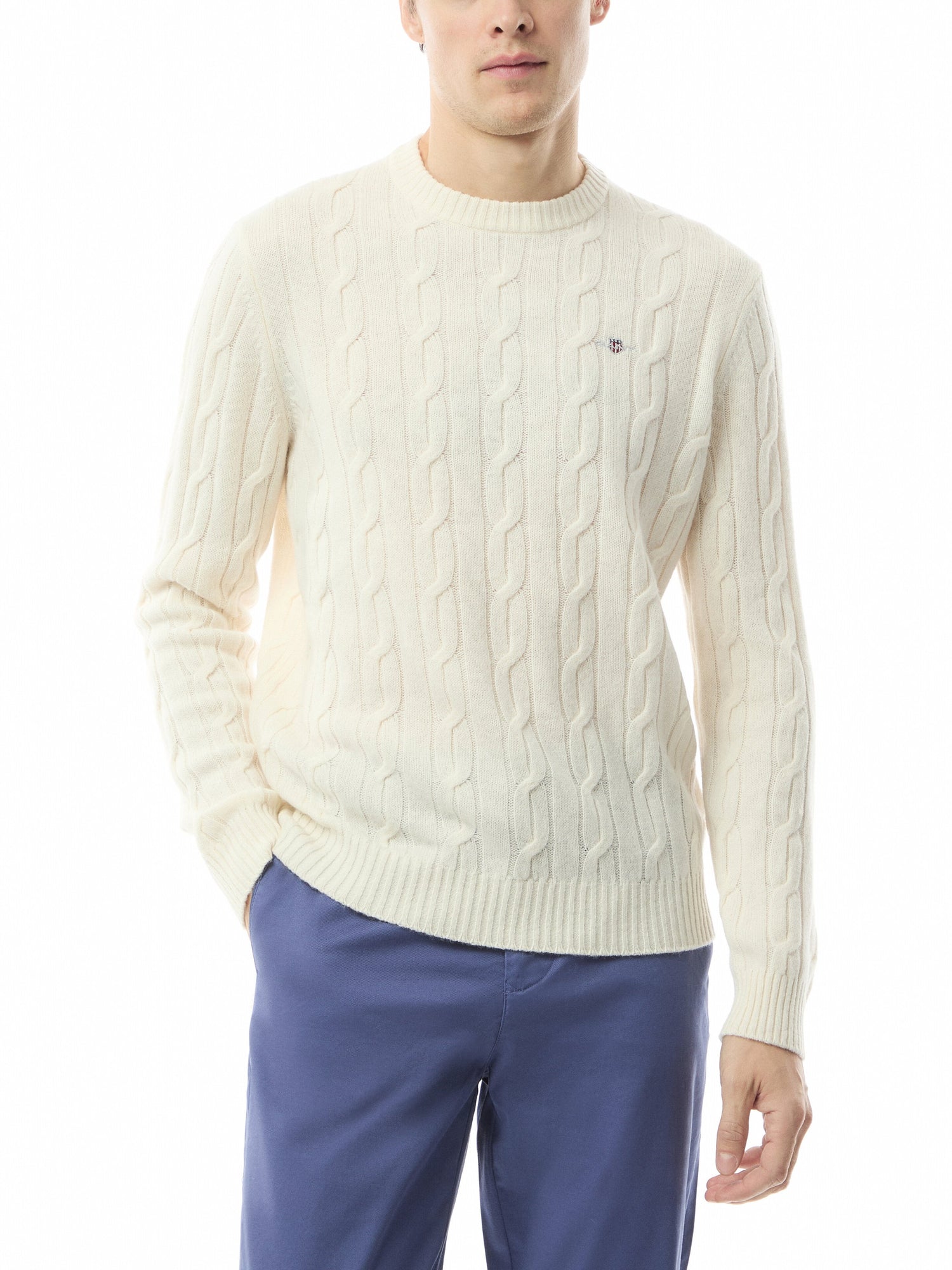 Cable Crew Neck Lambswool Sweater