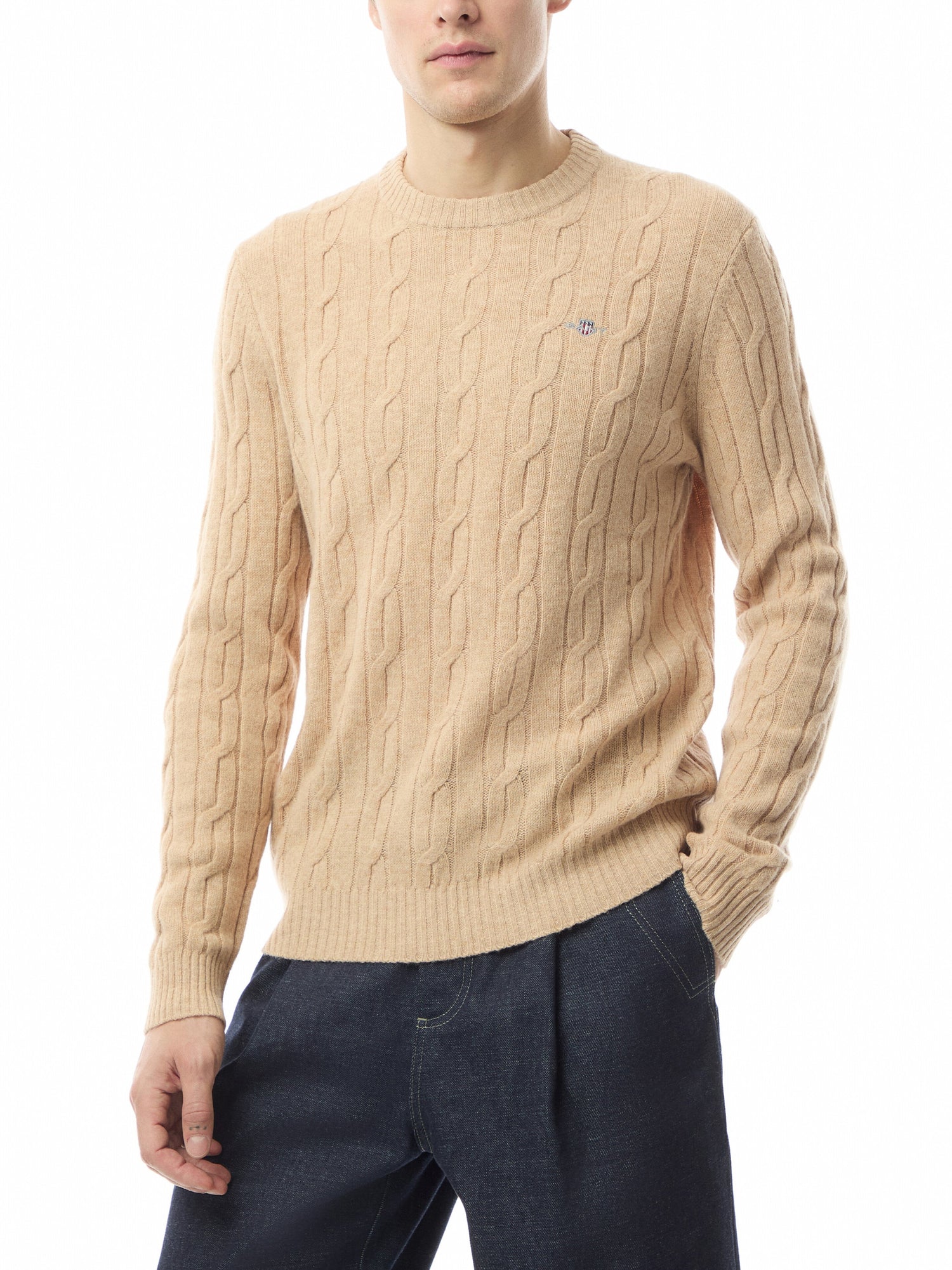 Cable Crew Neck Lambswool Sweater