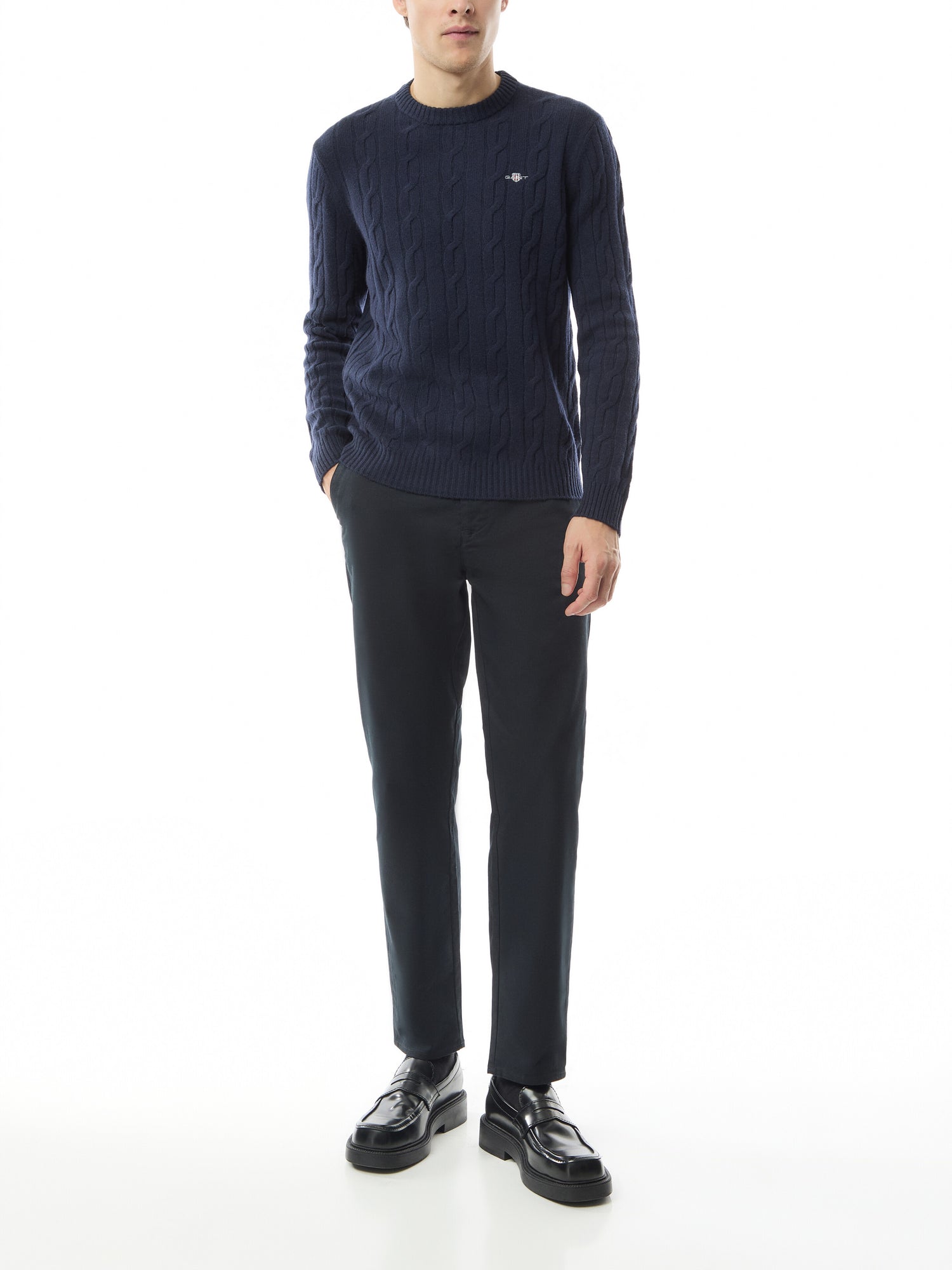 Cable Crew Neck Lambswool Sweater